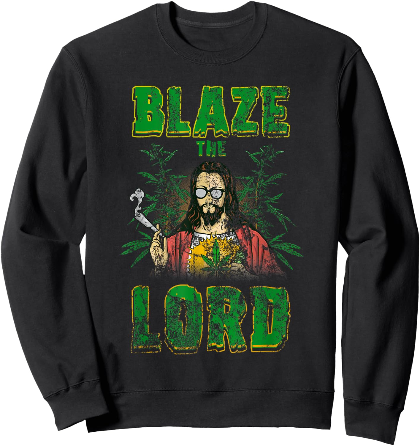 Vintage CBD Cannabis Jesus Shirt Blaze The Lord Funny AF 420 Sweatshirt - Sweatshirt | Black