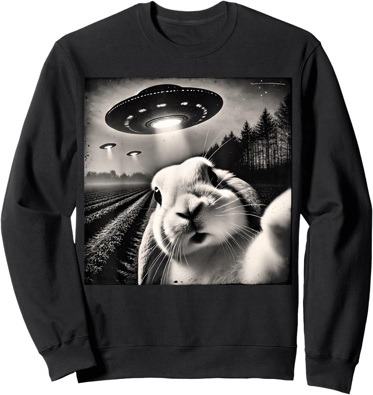 Funny Rabbit Bunny Selfie UFOs Sweatshirt - Sweatshirt | Black