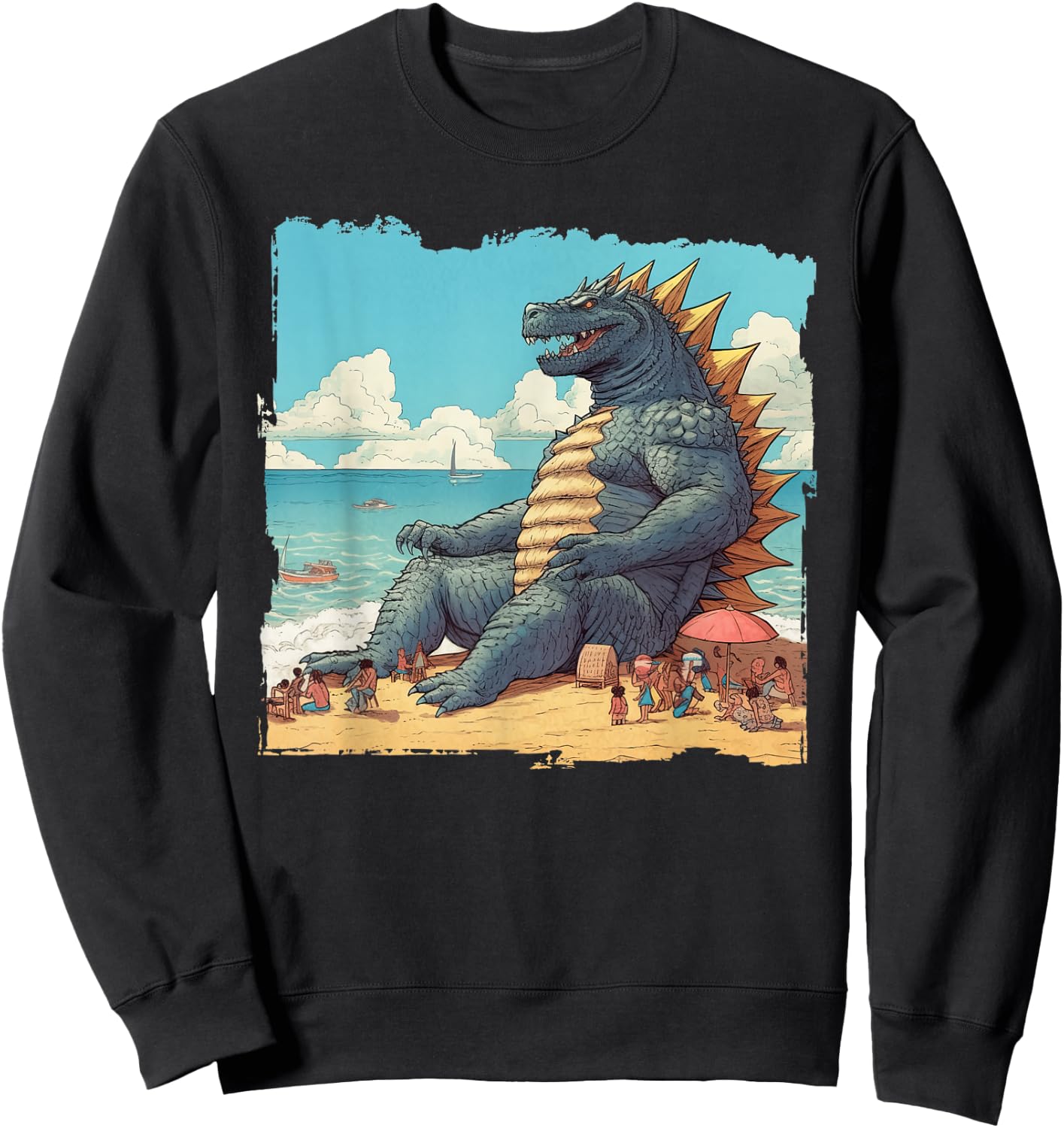 Kaiju on The Beach Suntanning Vacation Ocean Holiday Party Sweatshirt - Sweatshirt | Black