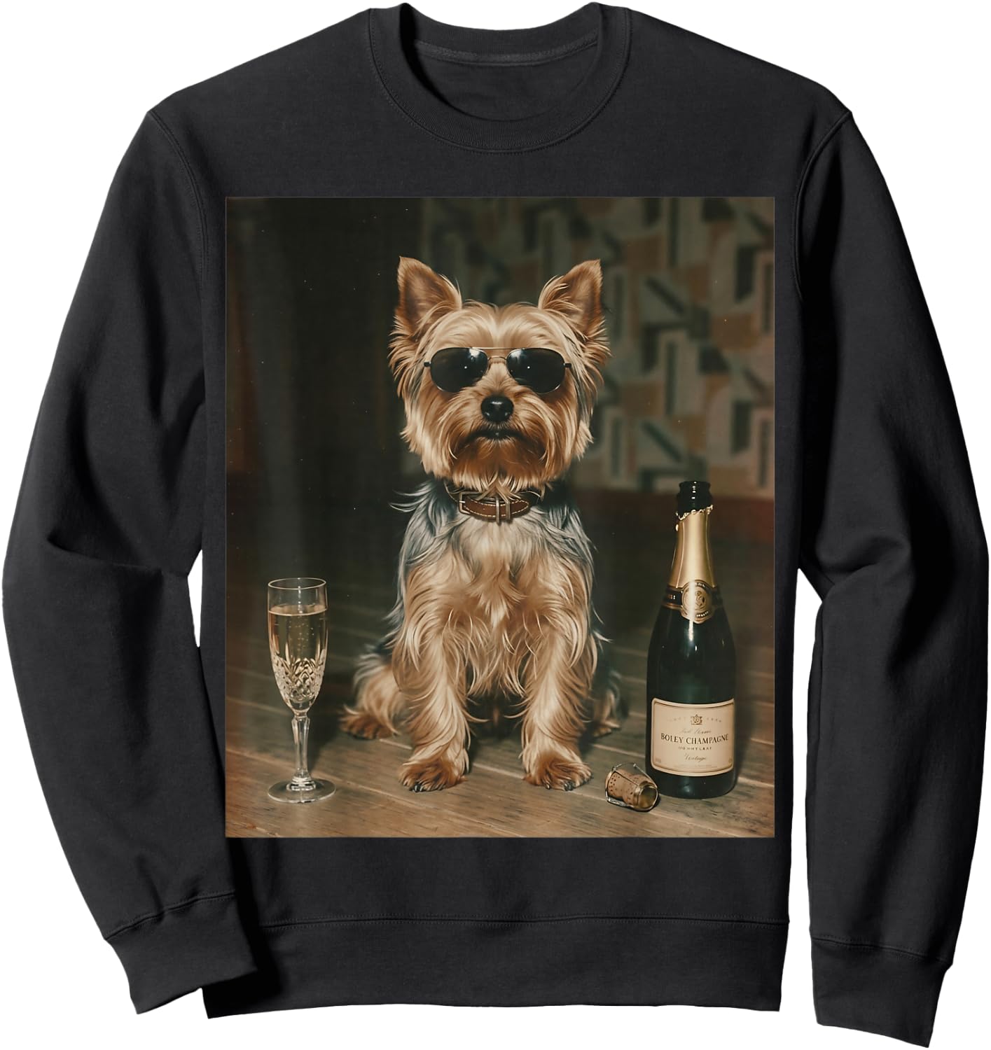 Yorkie Drinking Champagne Funny Father’s Day Sweatshirt - Sweatshirt | Black