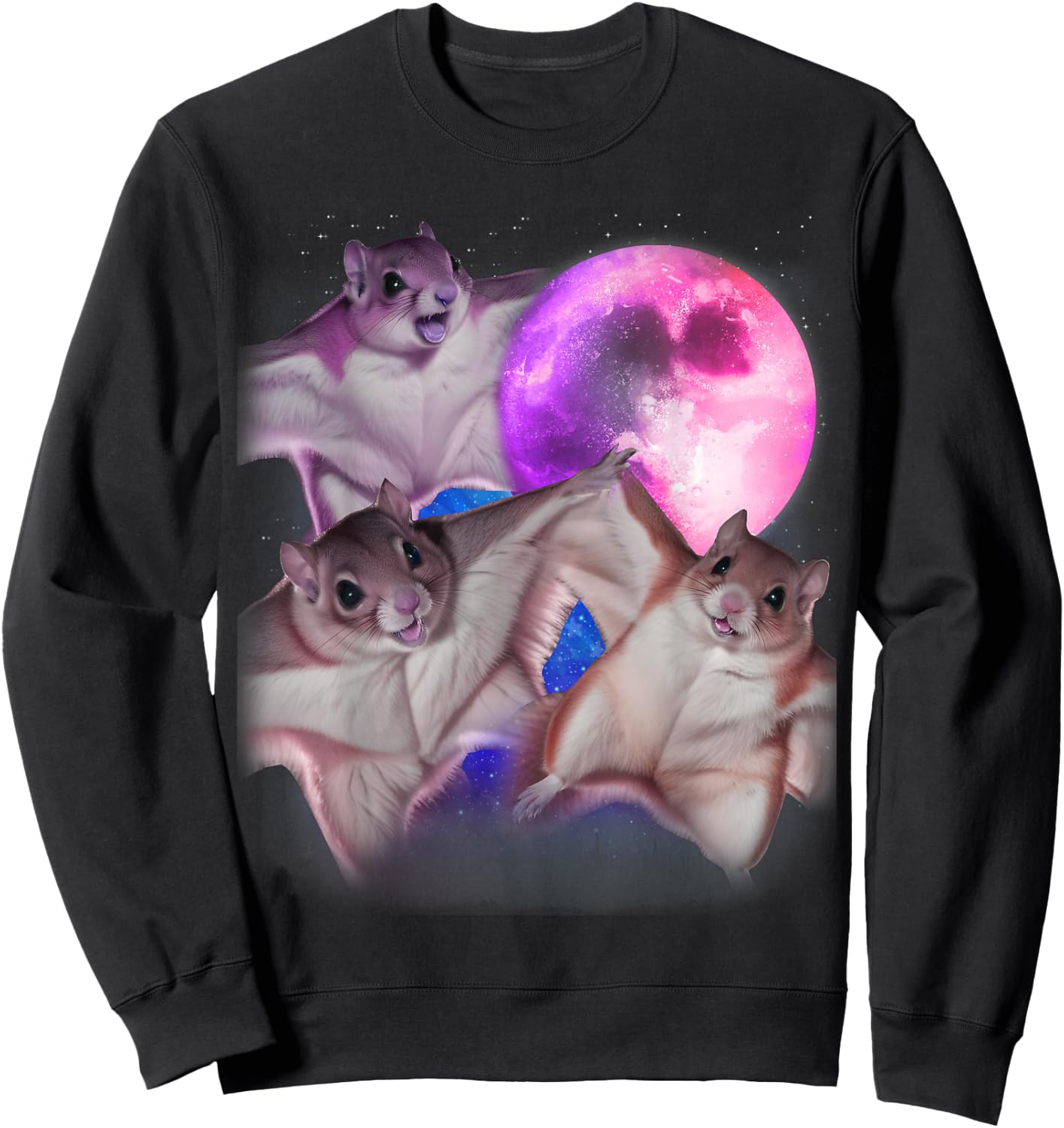 3 Flying Squirrels Howling At The Moon Funny Squirrel Lover Sweatshirt - Sweatshirt | Black