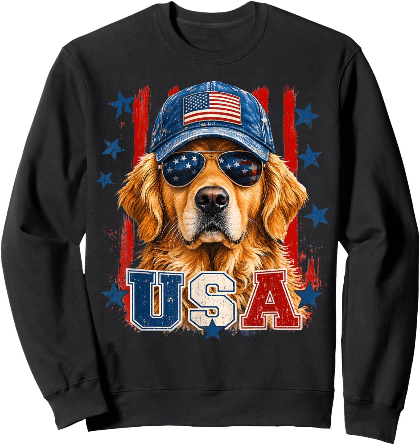 American Flag Golden Retriever USA Retro 4th of July Sweatshirt - Sweatshirt | Black