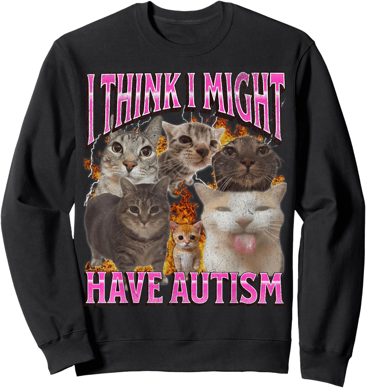 I Think I Might Have Autism Funny Cat Meme Bootleg Graphic Sweatshirt - Sweatshirt | Black