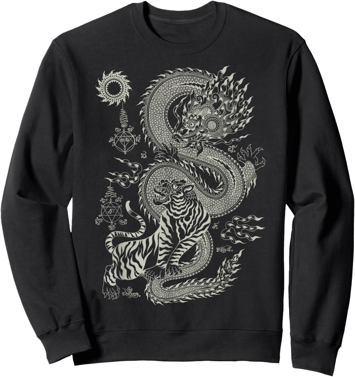 Thai Talisman Tiger Dragon Thailand Traditional Art Graphic Sweatshirt - Sweatshirt | Black