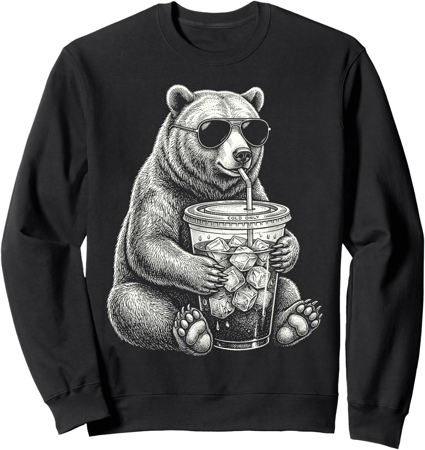 Bear Drinking Iced Coffee Funny Animal Meme Men Women Sweatshirt - Sweatshirt | Black