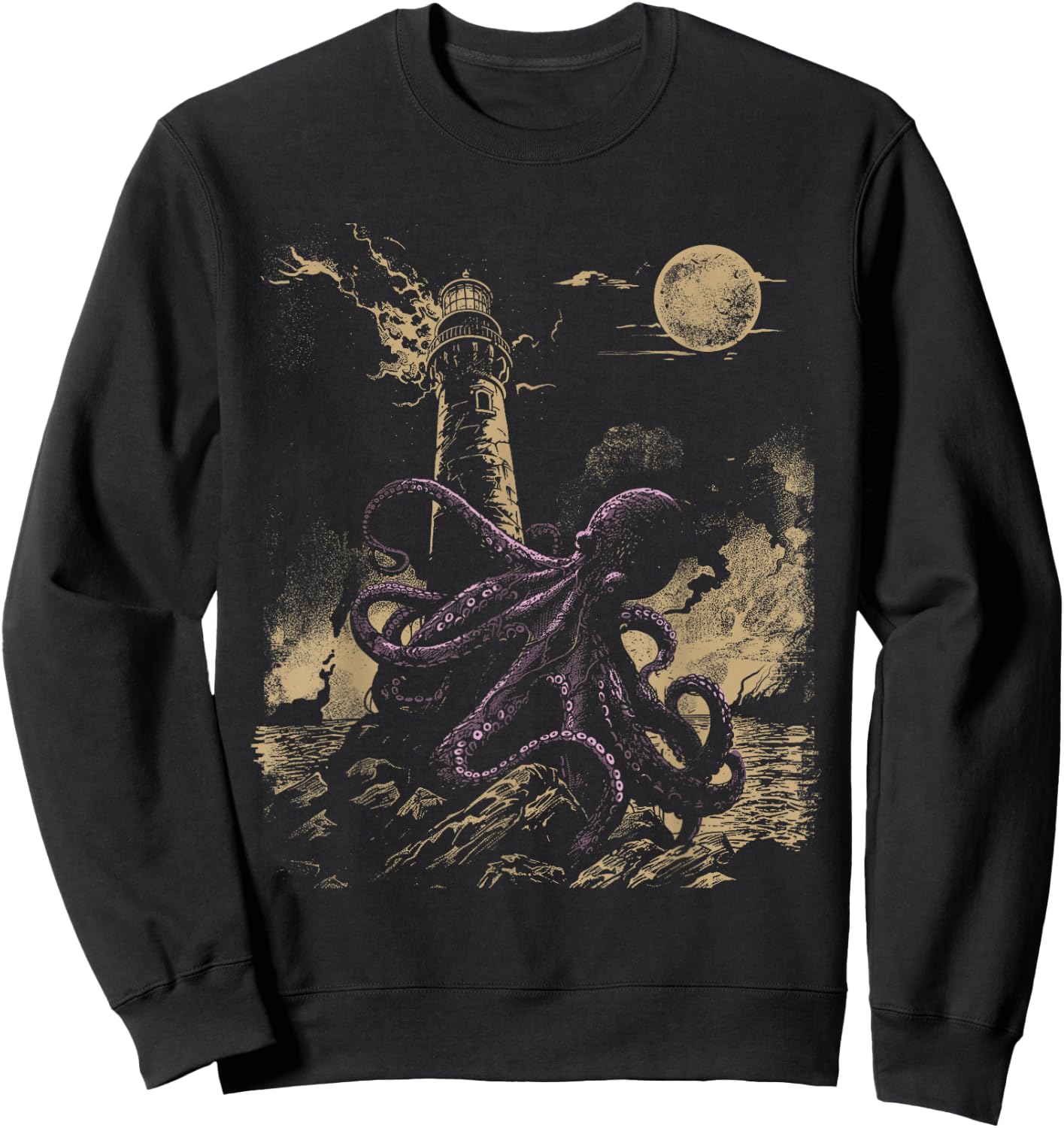 Nautical Lighthouse Octopus Sweatshirt - Sweatshirt | Black