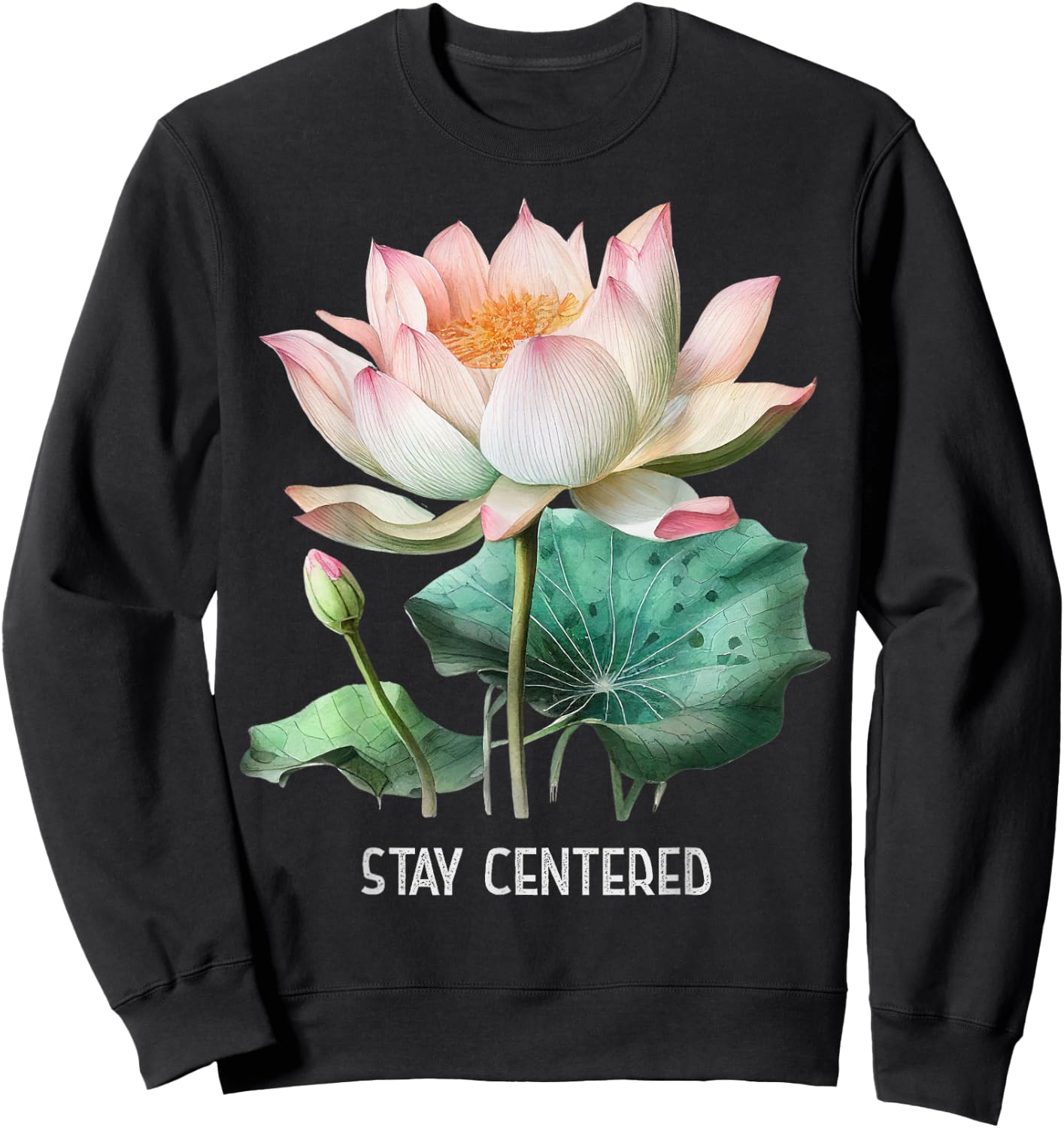 Mindfulness Saying Minimal Yoga Stay Centered Sweatshirt - Sweatshirt | Black