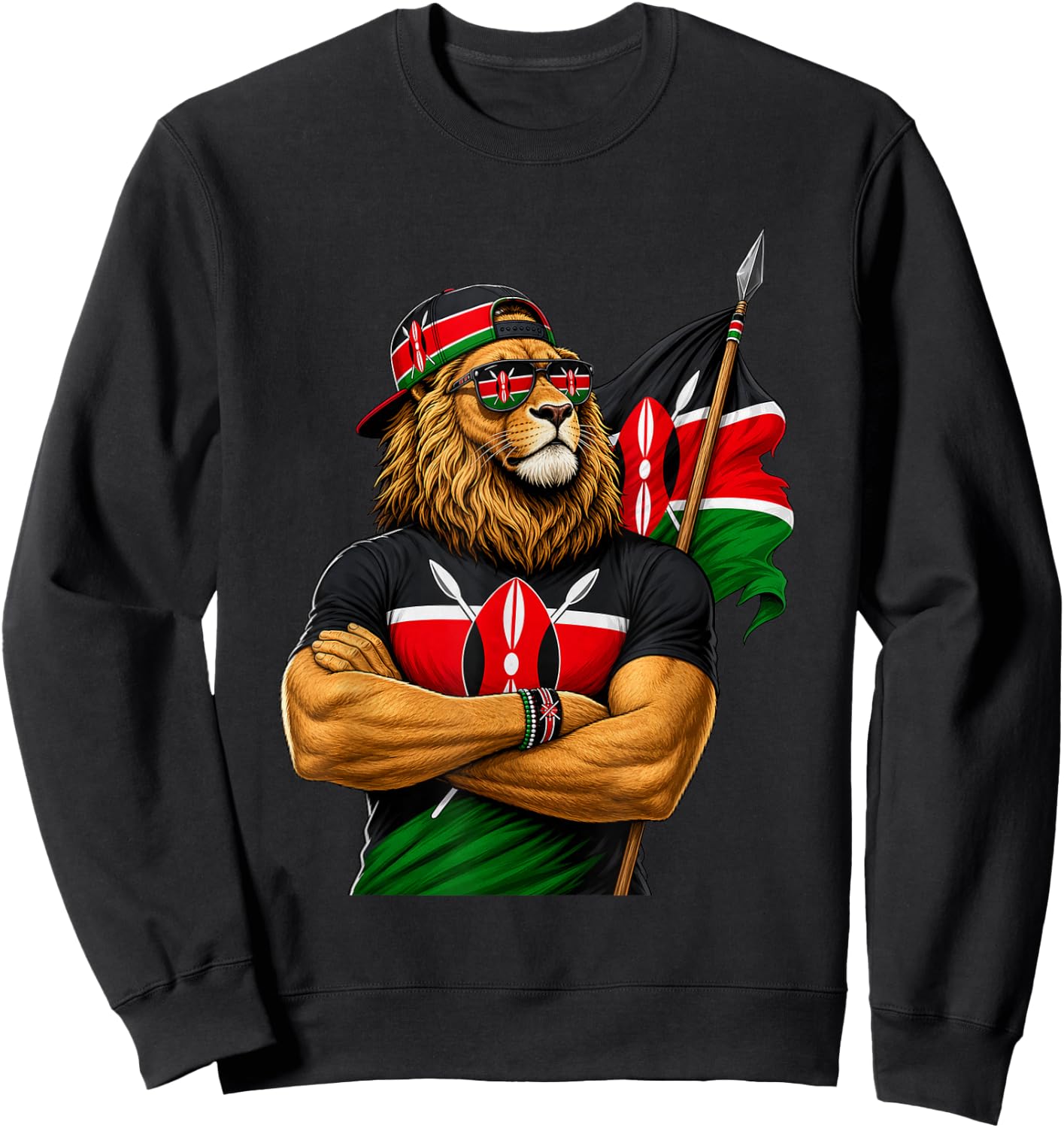 Patriotic National Pride Kenya Lion Flag Sweatshirt - Sweatshirt | Black