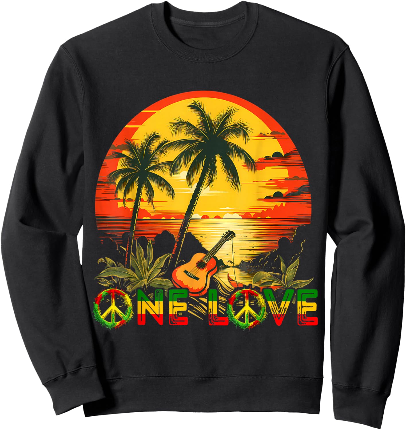 Rasta Reggae Sunset Guitarist Guitar Jamaica Reggae Music , black Sweatshirt - Sweatshirt | Black