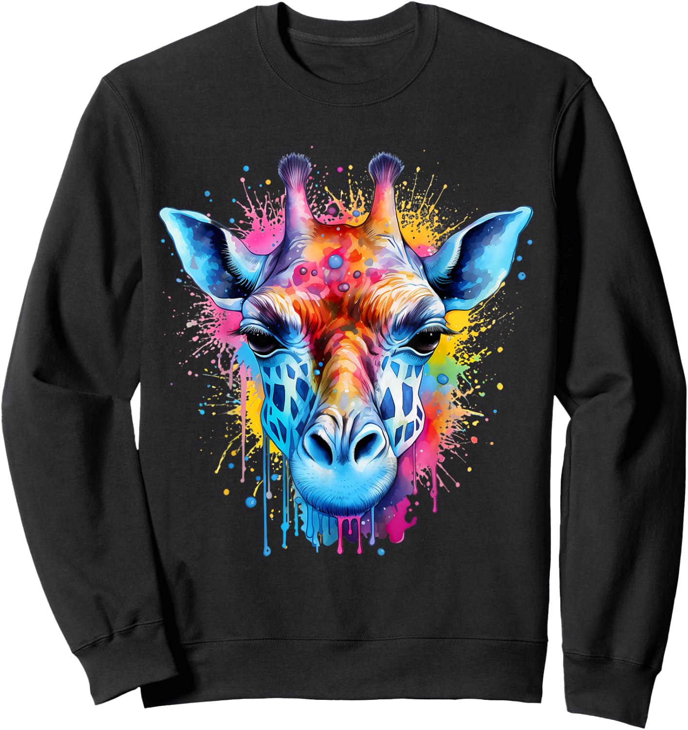 Giraffe Wildlife Artwork Portrait Colorful Splash Savanna Sweatshirt - Sweatshirt | Black