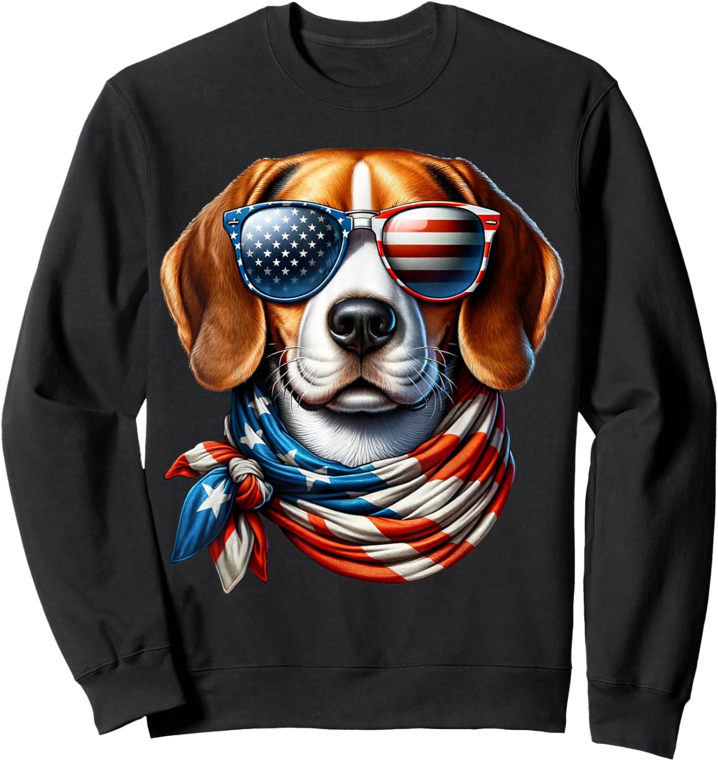 Beagle Wearing USA Flag Sunglasses 4th of July Patriotic Dog Men Sweatshirt - Sweatshirt | Black