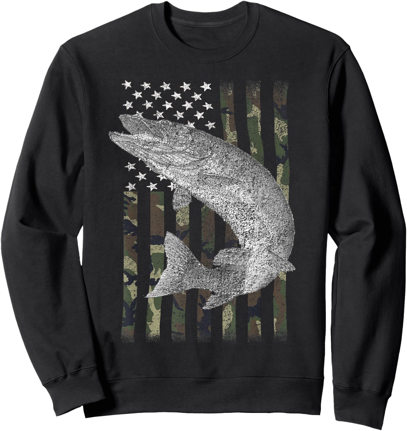 Musky Fishing Camouflage Flag Muskie Sweatshirt - Sweatshirt | Black