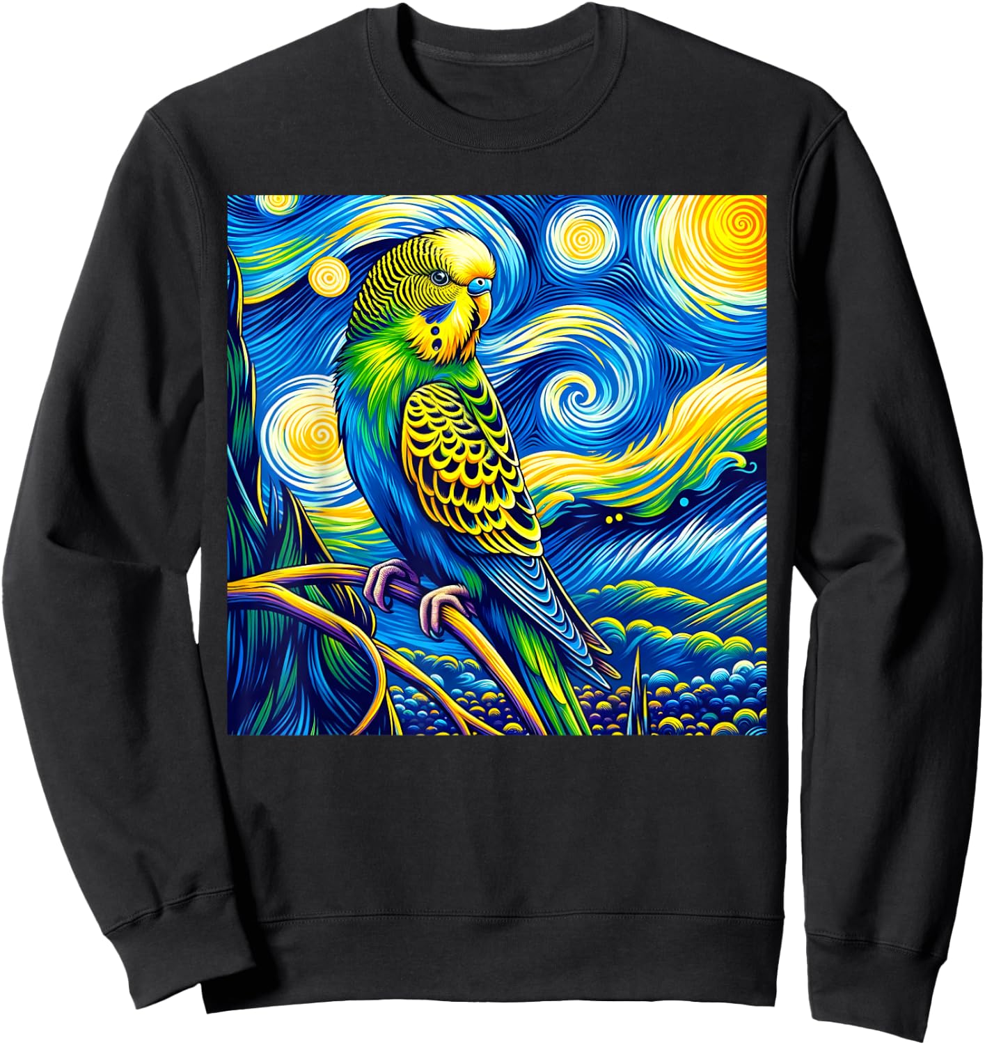Budgie Parakeet Parrot Budgerigar Bird Starry Night Van Gogh Sweatshirt - Sweatshirt | Black