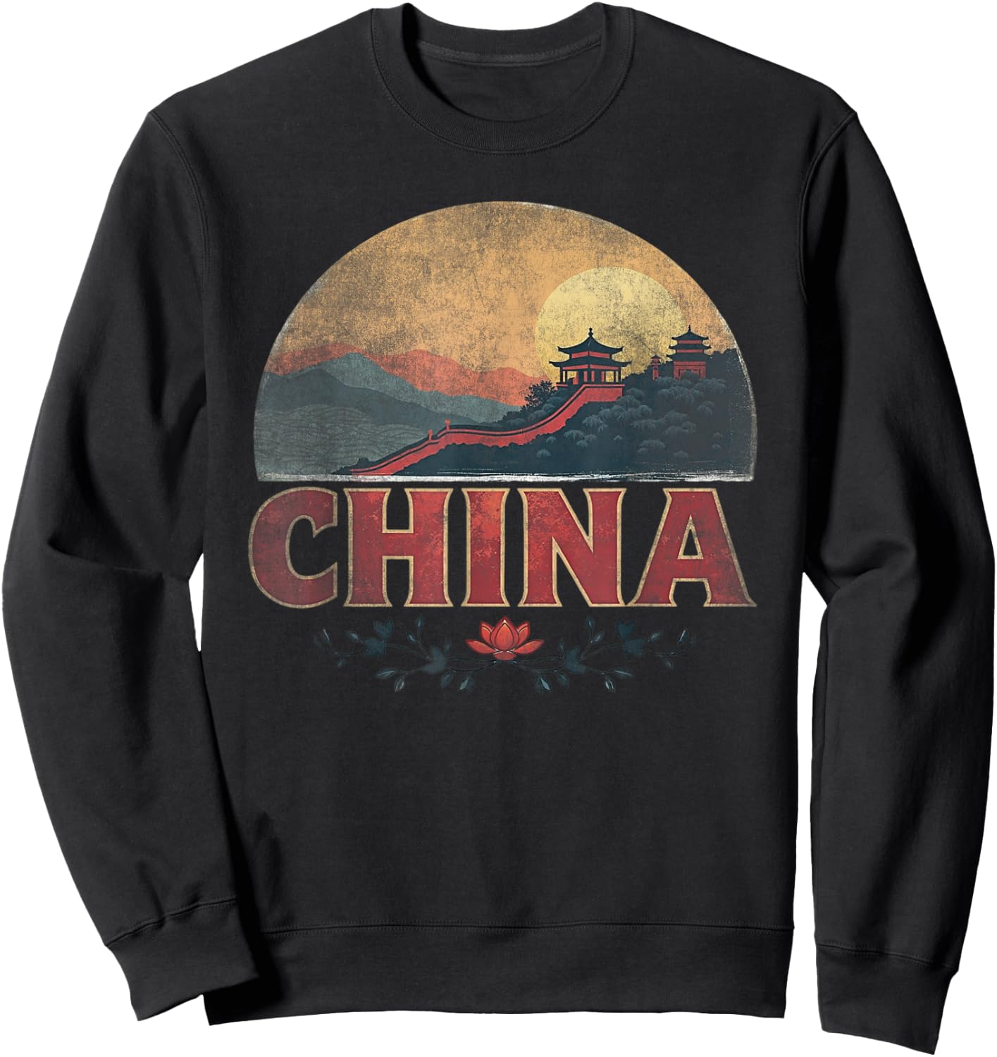 Retro China Landscape Vintage Souvenir Sweatshirt - Sweatshirt | Black