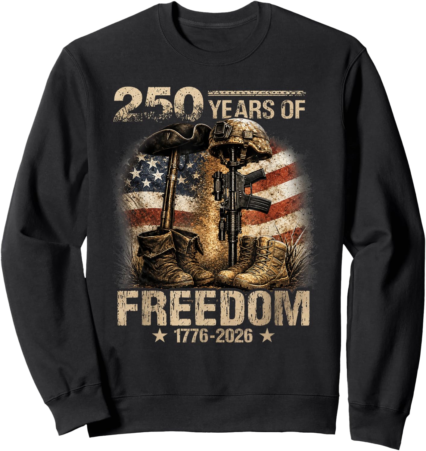250 Years American 1776 2026 Christian Patriotic 4th of July Sweatshirt - Sweatshirt | Black
