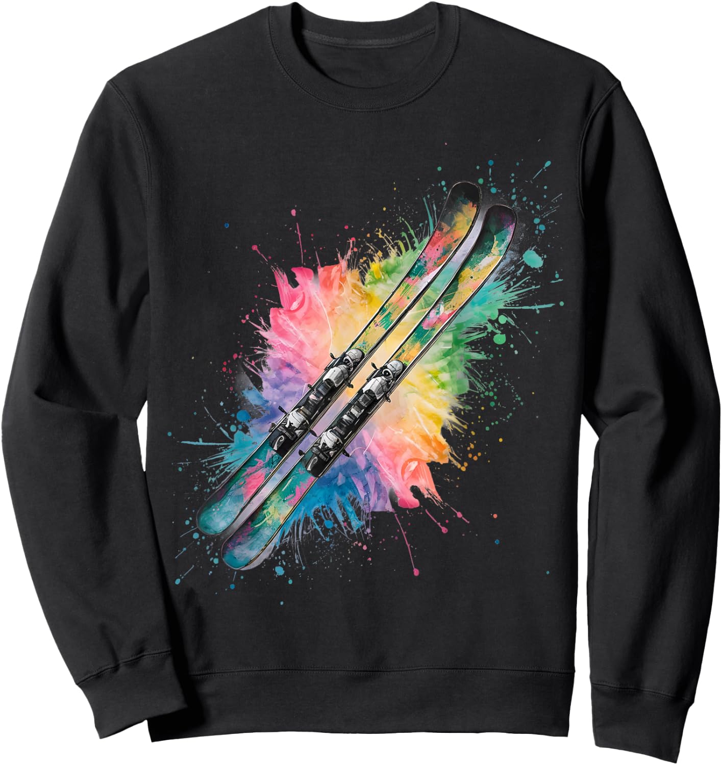 Skifahren Herren Damen Bunt Aquarell Skifahren Sweatshirt - Sweatshirt | Black