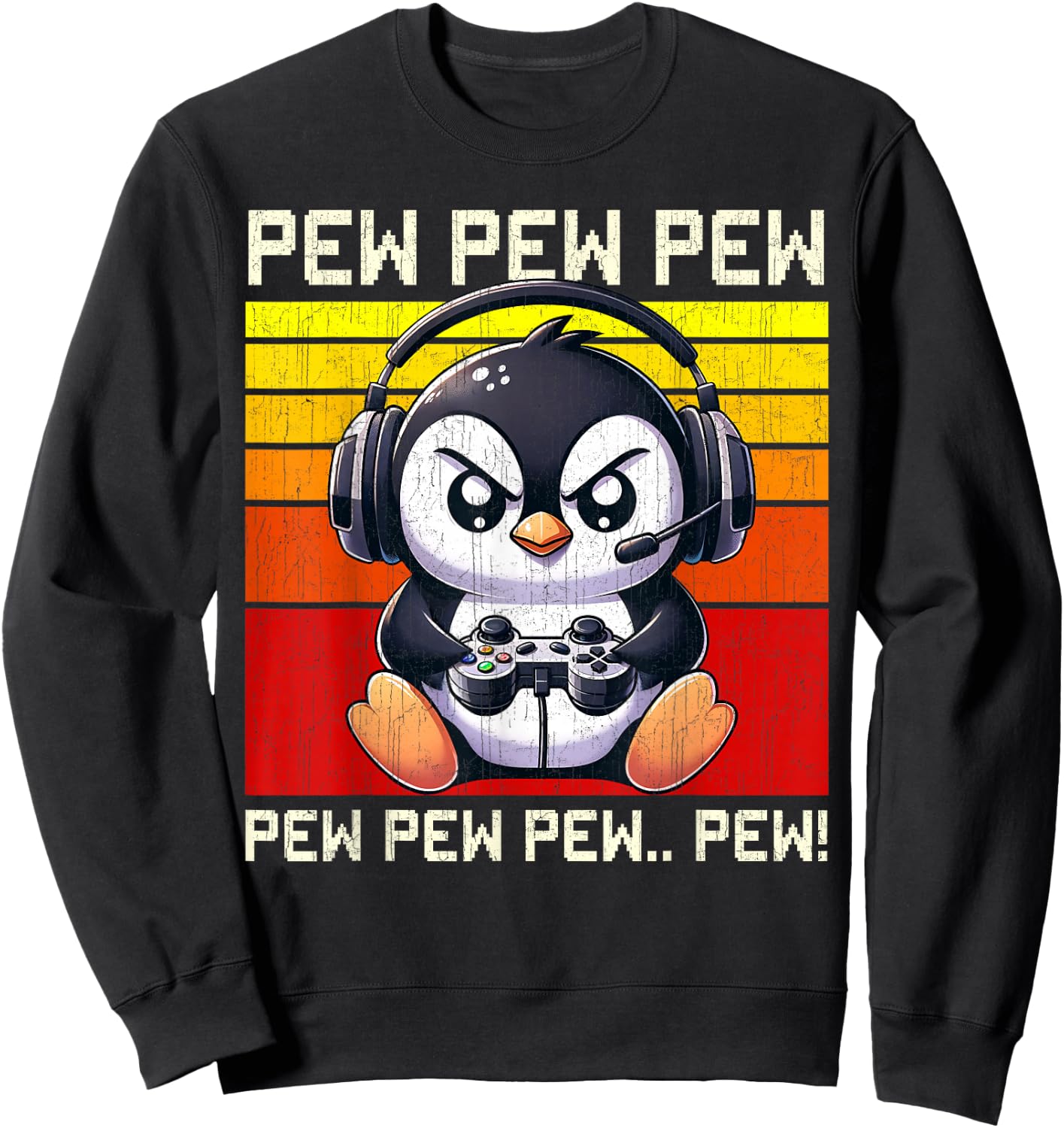 Penguin Gamer Pew Funny Video Games Vintage Boys Men Girls Sweatshirt - Sweatshirt | Black