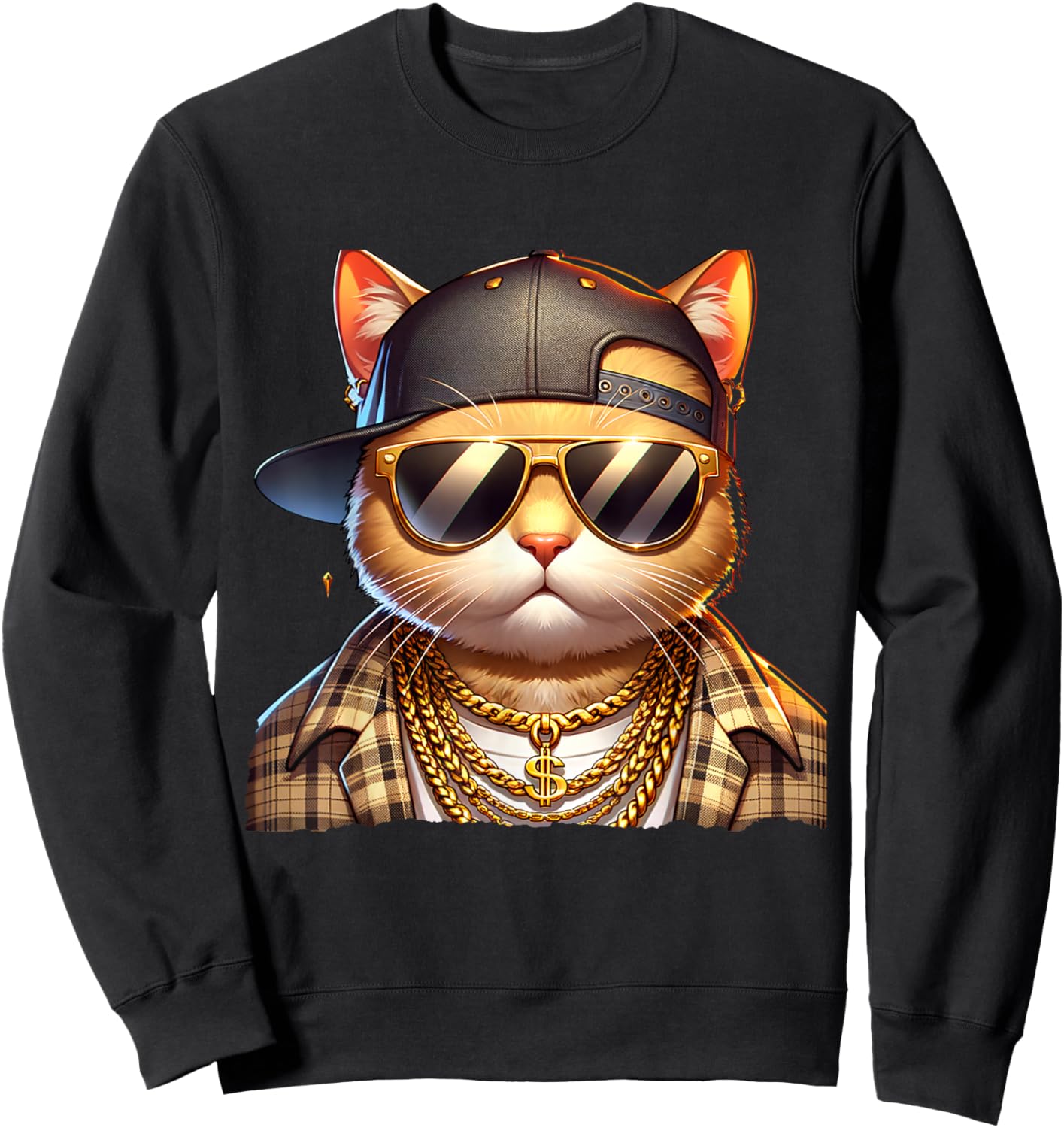 Cool Gangster Neighbourhood Cat Retro Cat Rapper , black Sweatshirt - Sweatshirt | Black