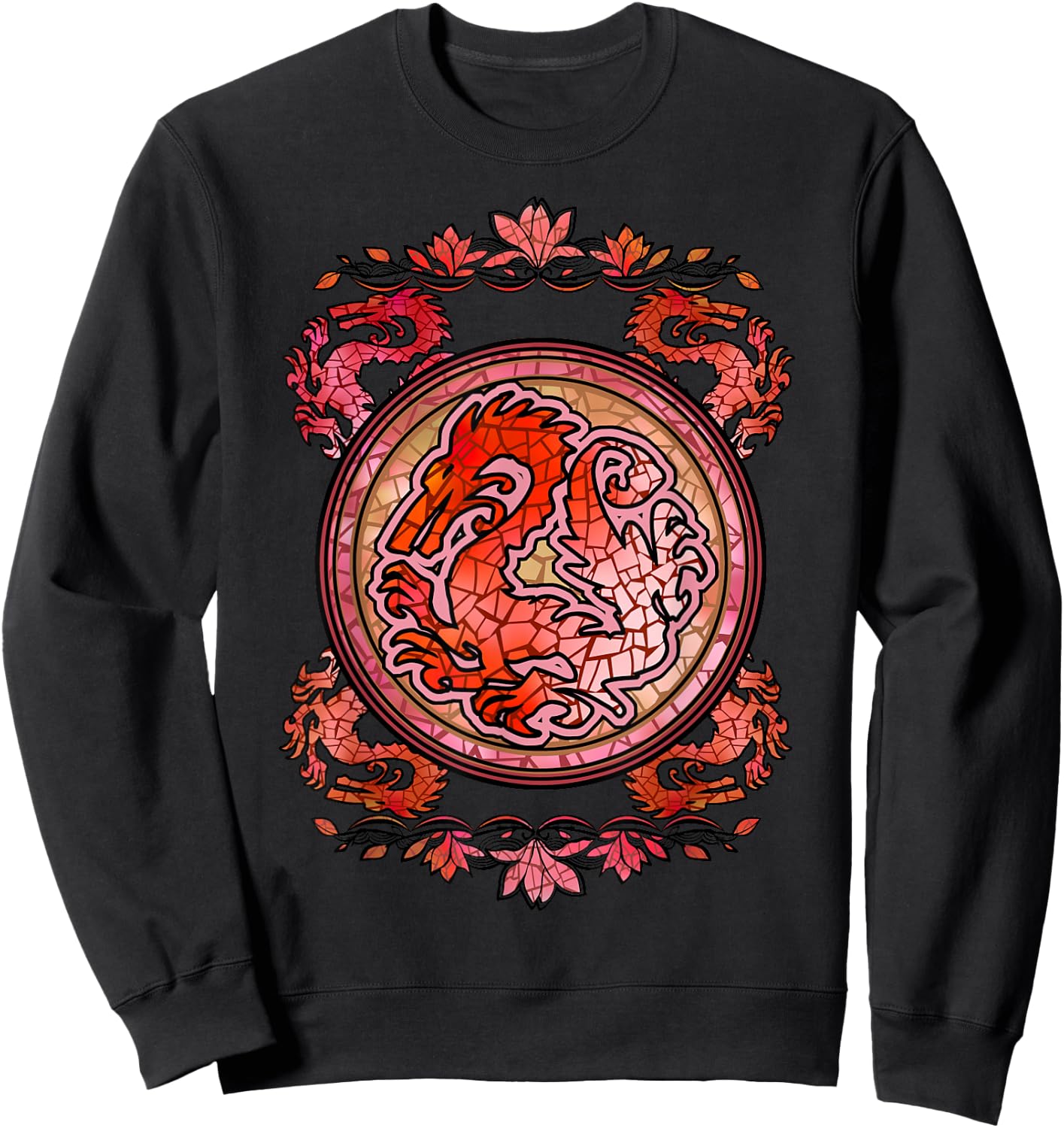 Disney Mulan Stained Glass Dragon Emblem Graphic Sweatshirt - Sweatshirt | Black