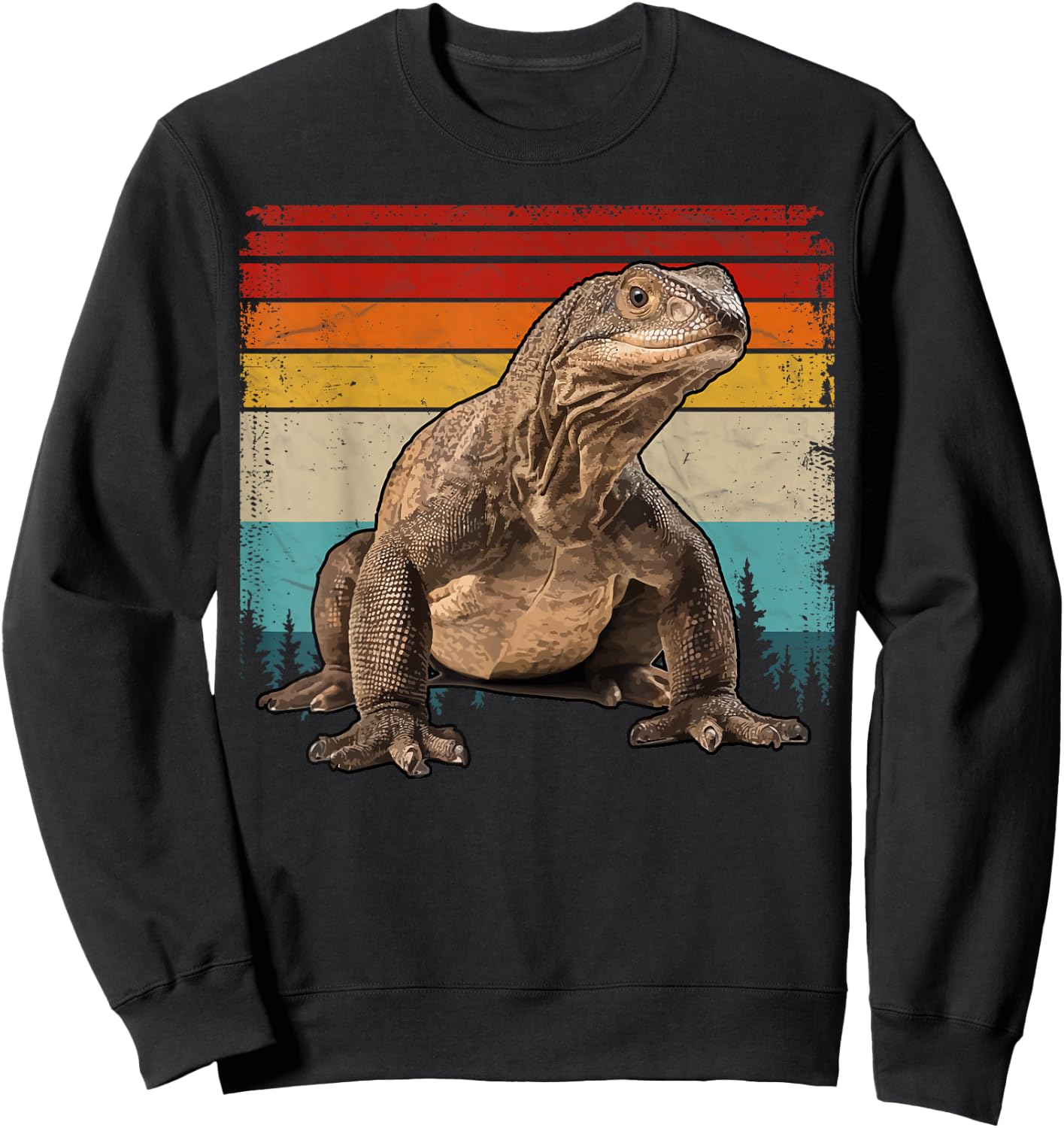 Vintage Distressed Retro Style Cool Komodo Dragon Sweatshirt - Sweatshirt | Black
