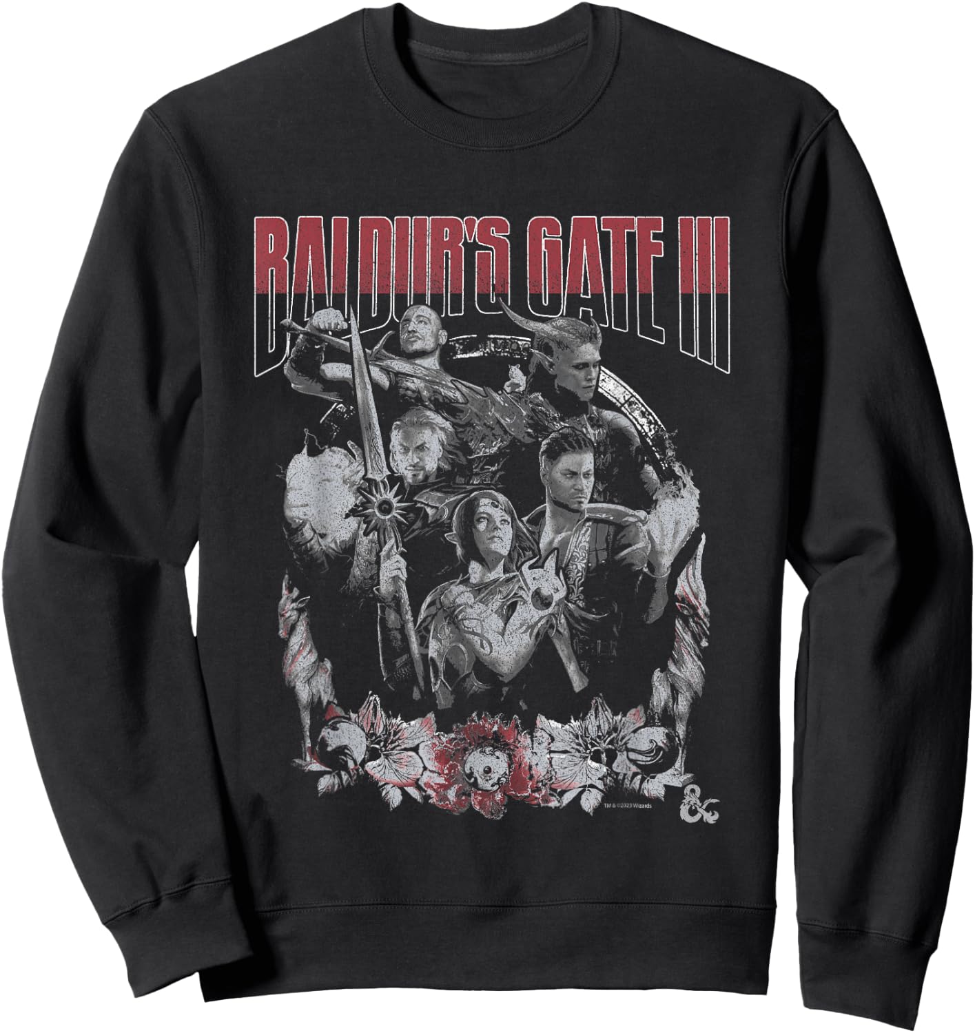 Dungeons & Dragons Baldur's Gate Distressed Floral Frame Sweatshirt - Sweatshirt | Black