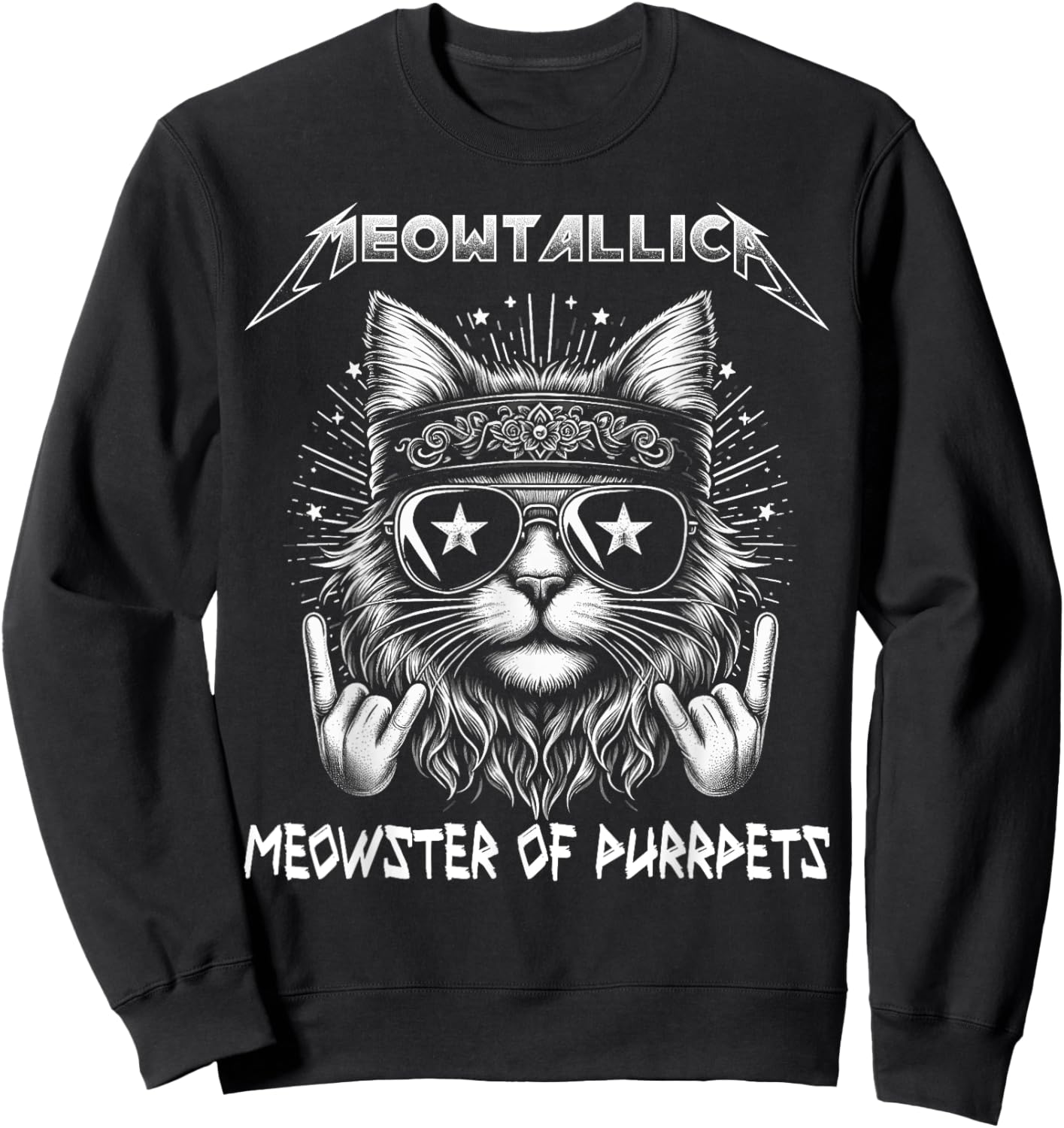 Meowtallica Meowster Of Purrpets - Funny Cat Women Kids Sweatshirt - Sweatshirt | Black