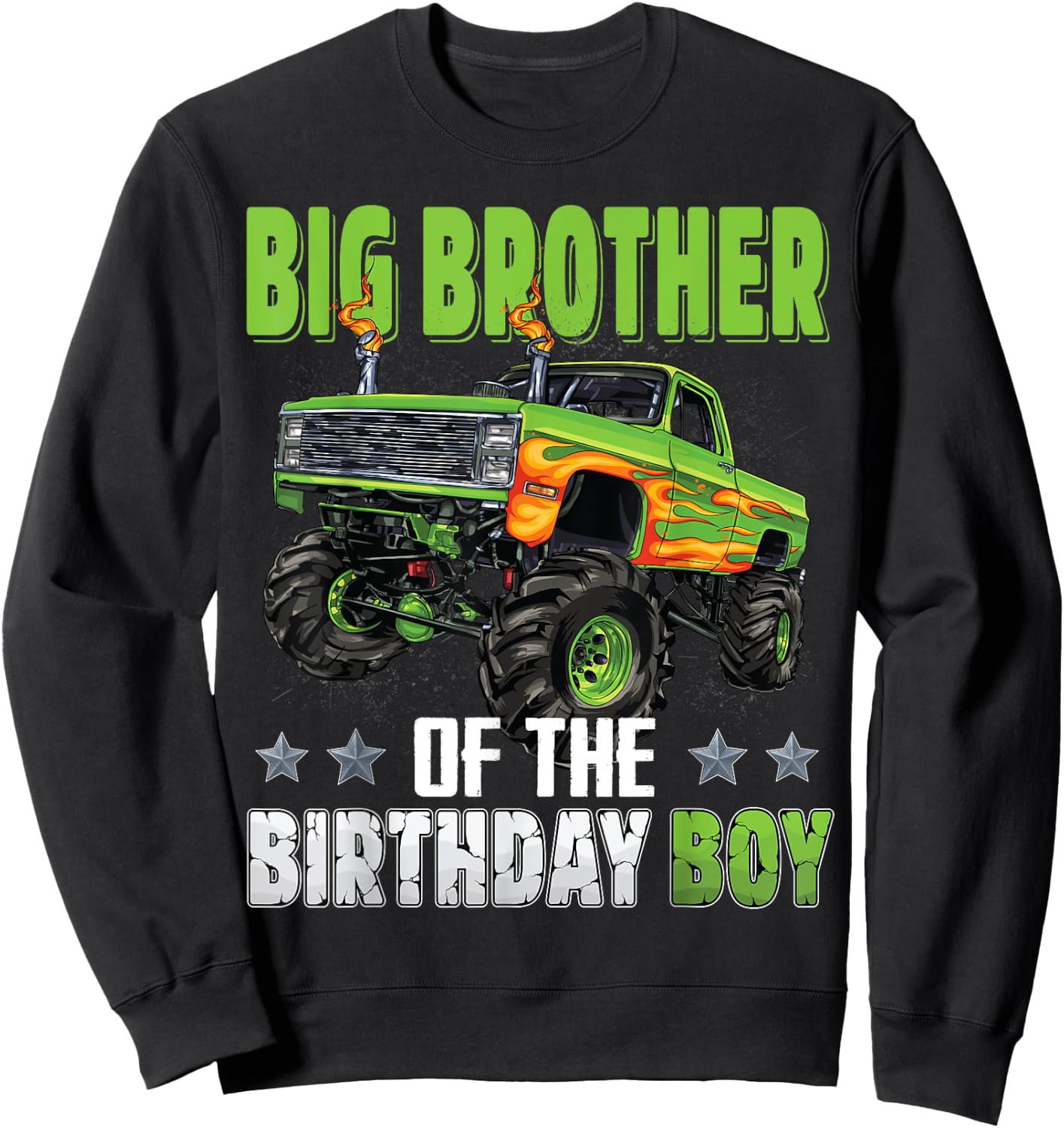 Big Brother of Birthday Boy Monster Truck Family Matching Sweatshirt - Sweatshirt | Black