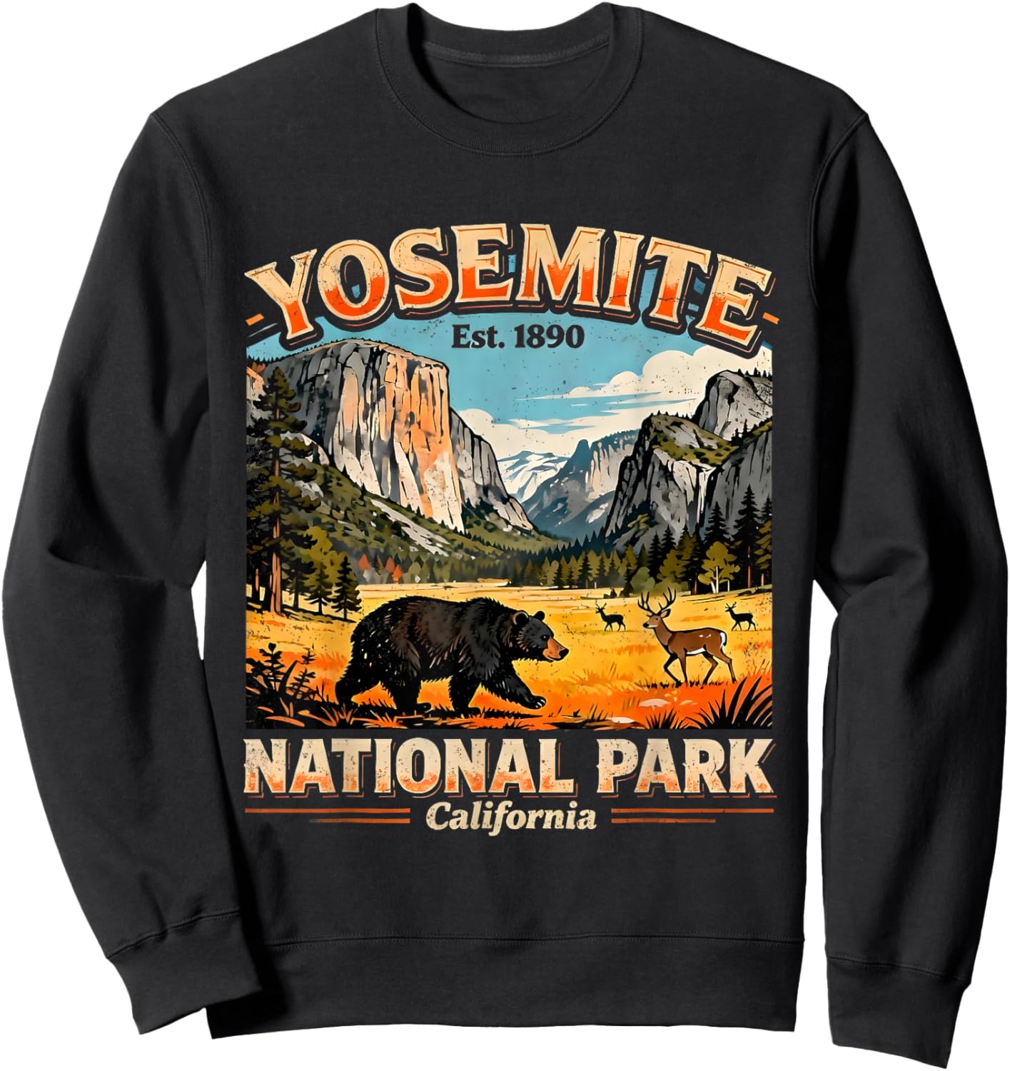 Vintage Yosemite National Park California Nature Hiking Sweatshirt - Sweatshirt | Black