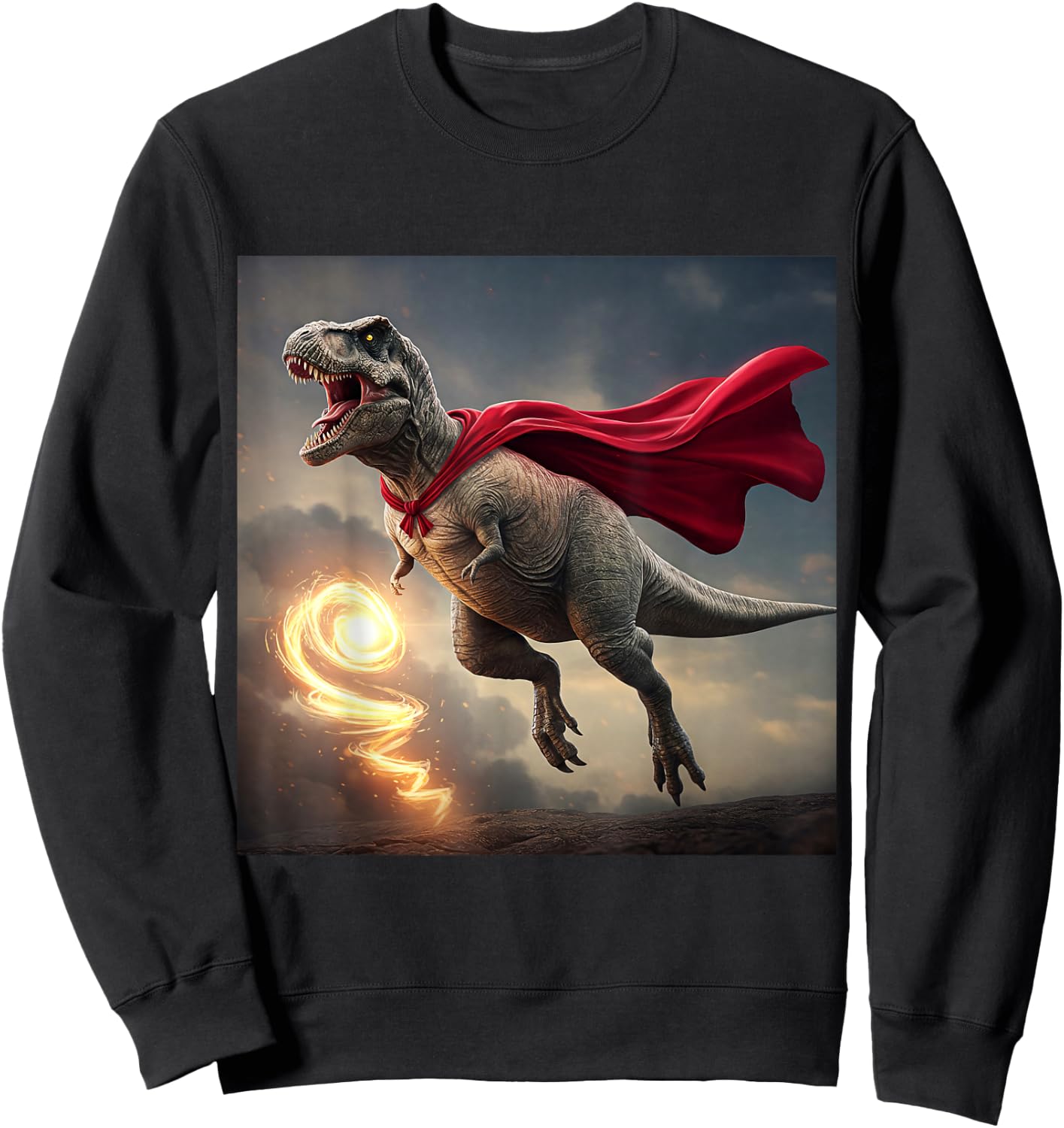 Superhero Dino: Dinosaur with Cape Sweatshirt - Sweatshirt | Black