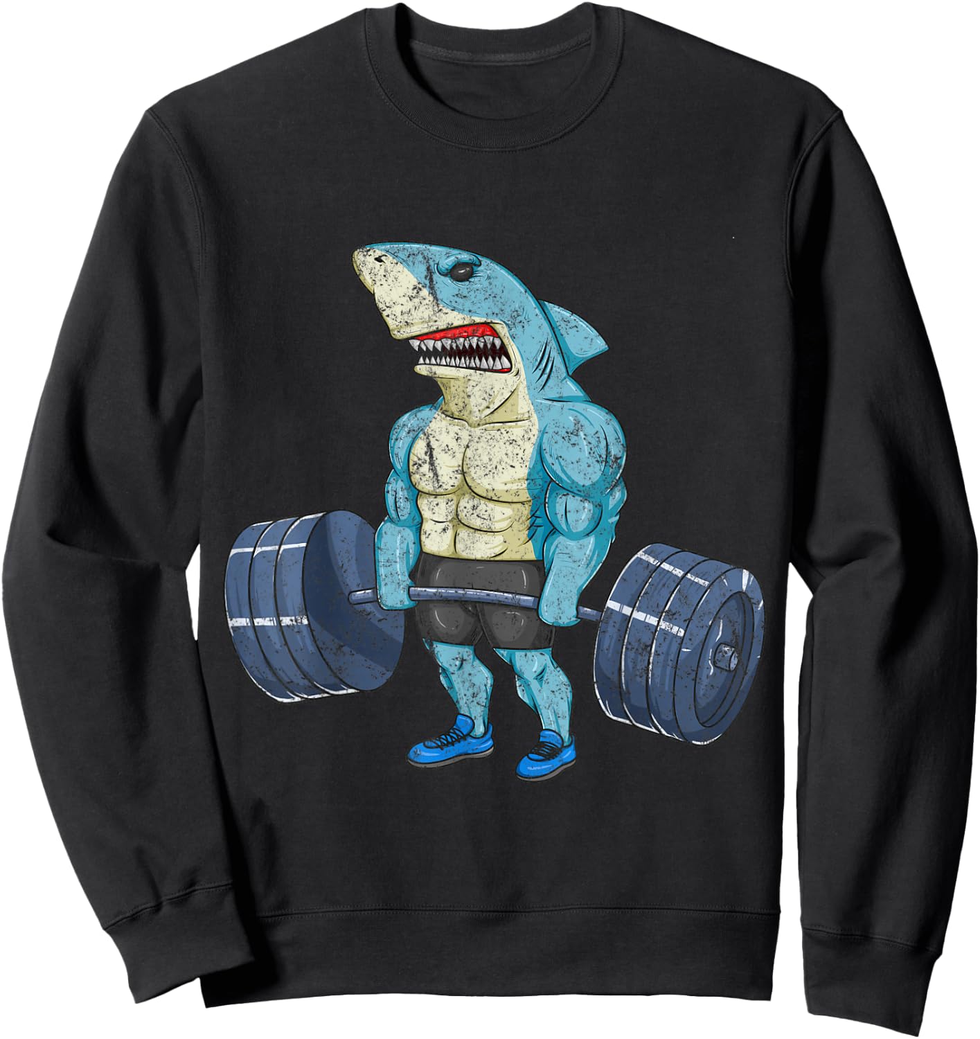 Vintage Shark Weightlifting Bodybuilder Muscle Fitness Sweatshirt - Sweatshirt | Black