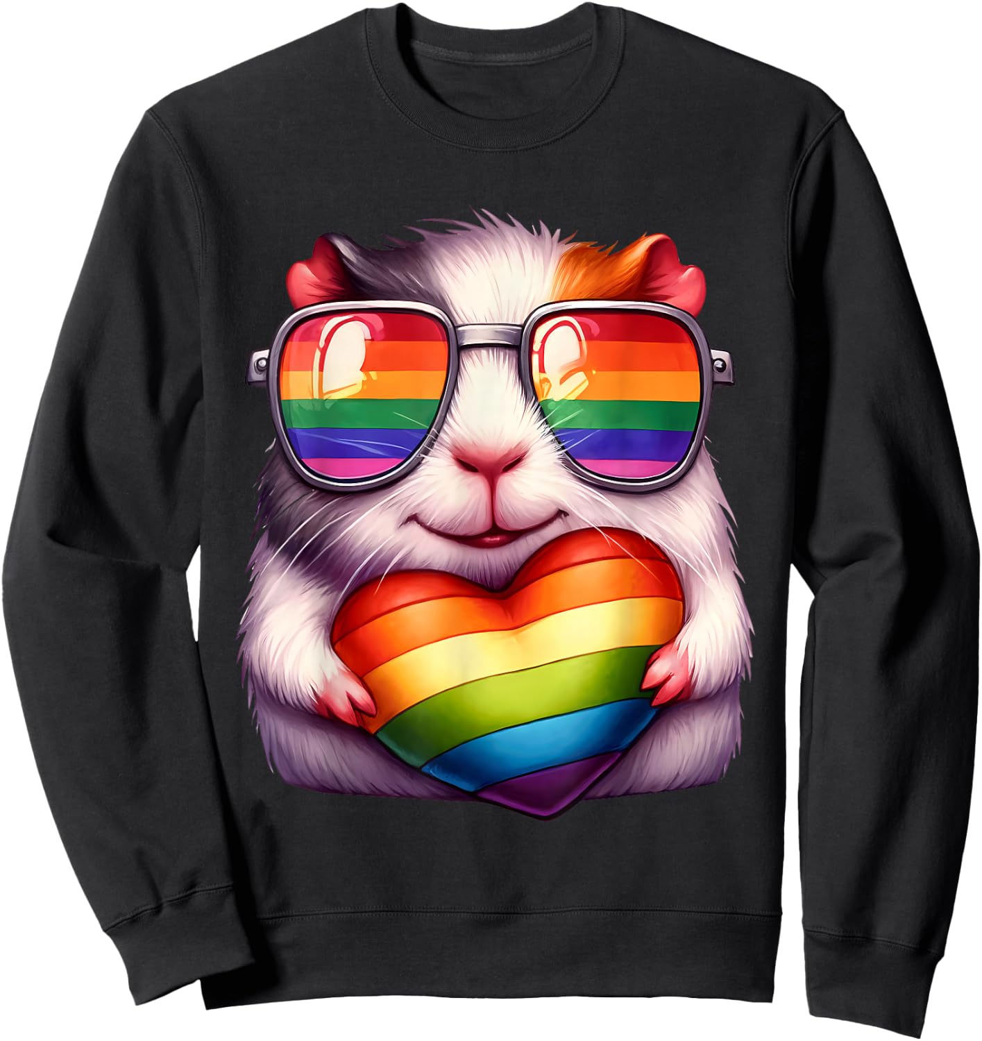Gay Pride Guinea Pig Heart Rainbow LGBT Women Girls Kids Sweatshirt - Sweatshirt | Black