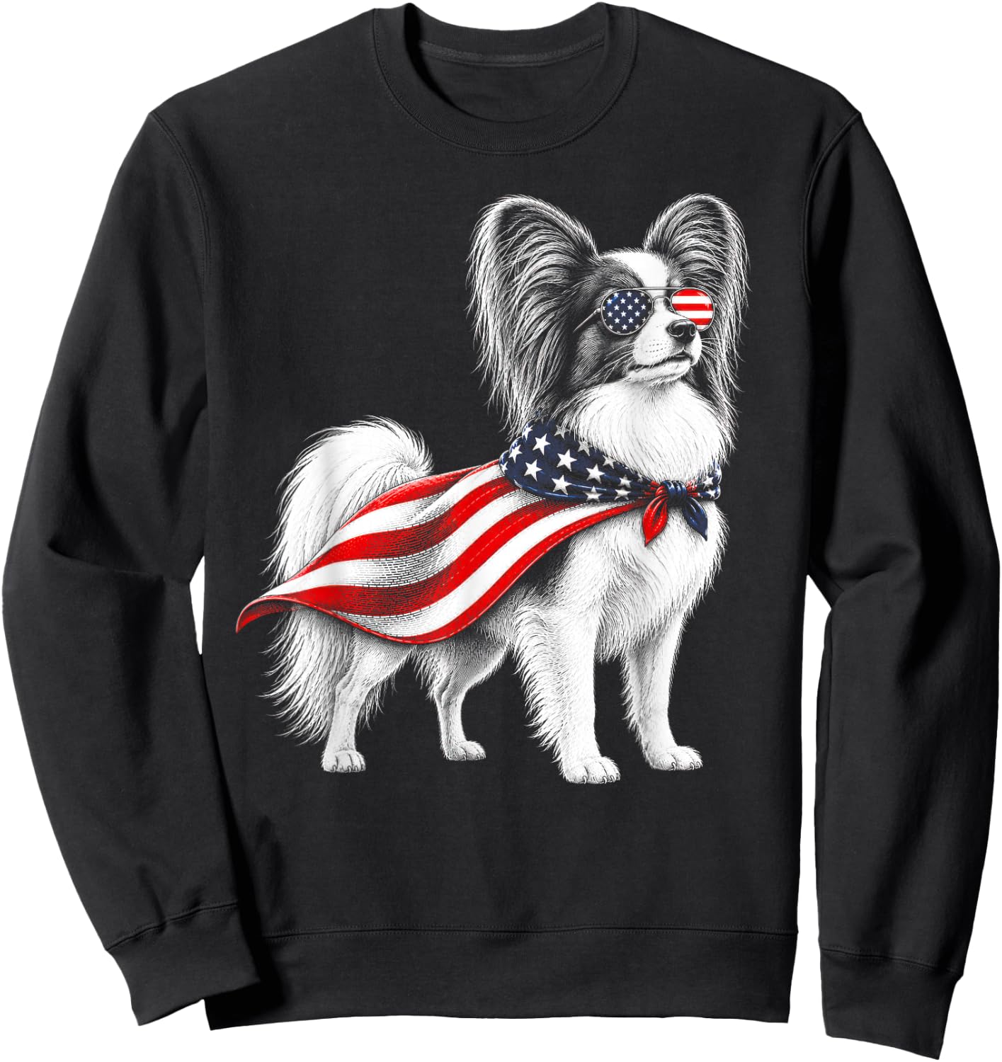 Papillon Dog 4th of July US American Flag Patriotic Sweatshirt - Sweatshirt | Black
