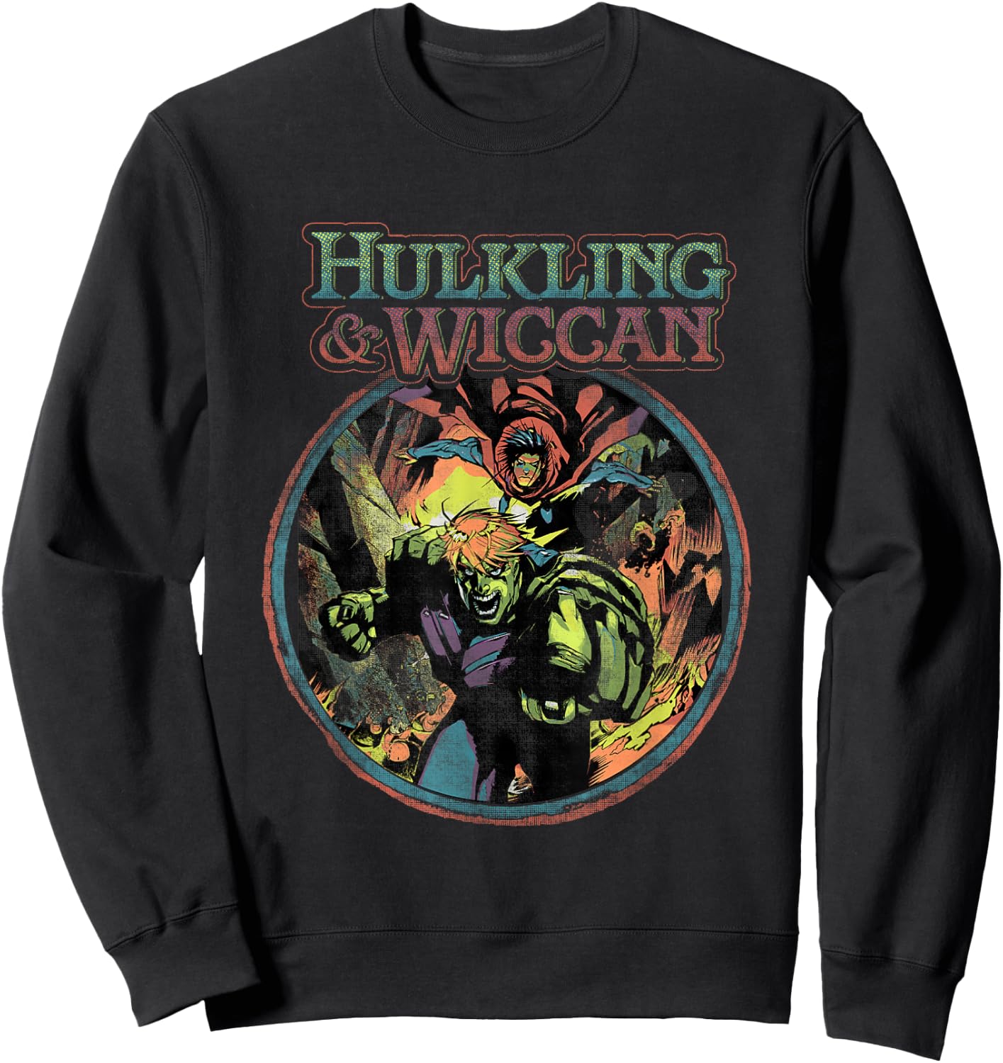 Marvel Universe Classic Hulking & Wiccan Retro Big Poster Sweatshirt - Sweatshirt | Black