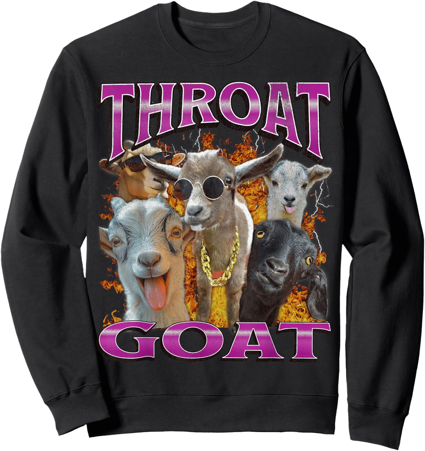 Throat Goat Funny Offensive Humor Bootleg Adult Y2K Graphic , black Sweatshirt - Sweatshirt | Black