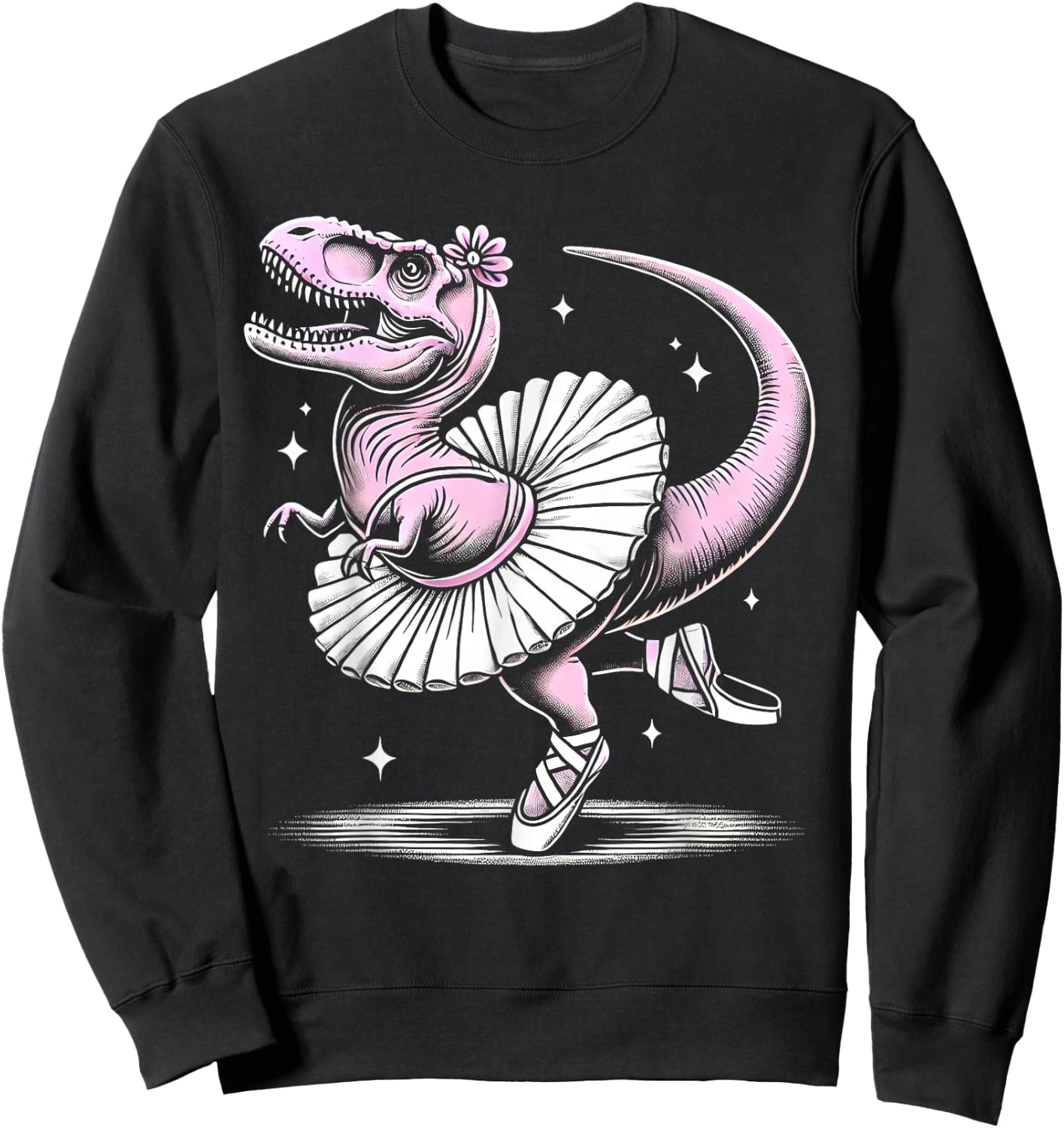 Ballet Dancing T-Rex in Tutu and Slippers Sweatshirt - Sweatshirt | Black
