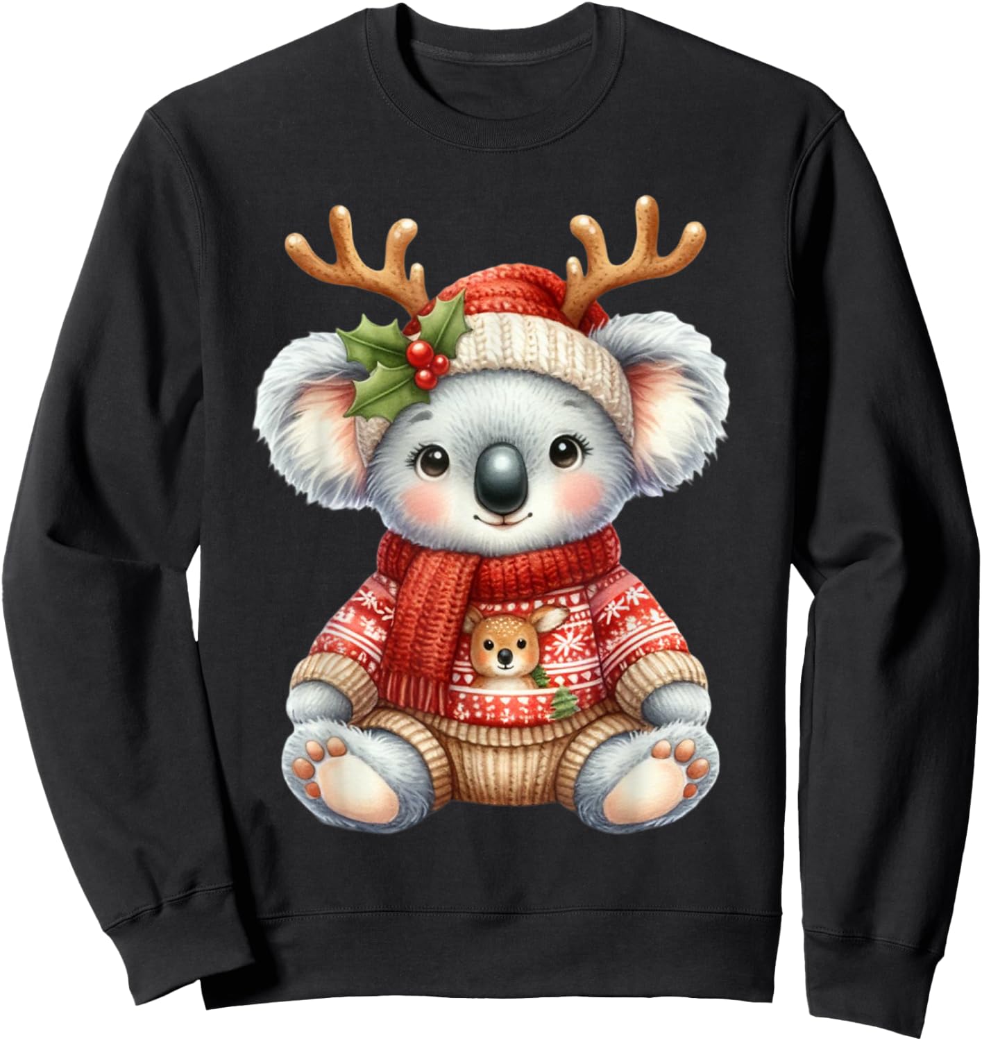 Koala Reindeer Hat Santa Christmas Funny Koala Xmas Sweatshirt - Sweatshirt | Black
