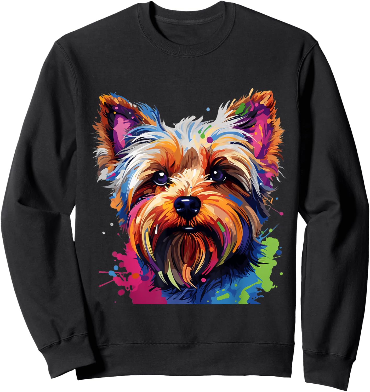 Cool Colorful Yorkshire Terrier Portrait Graphic Sweatshirt - Sweatshirt | Black