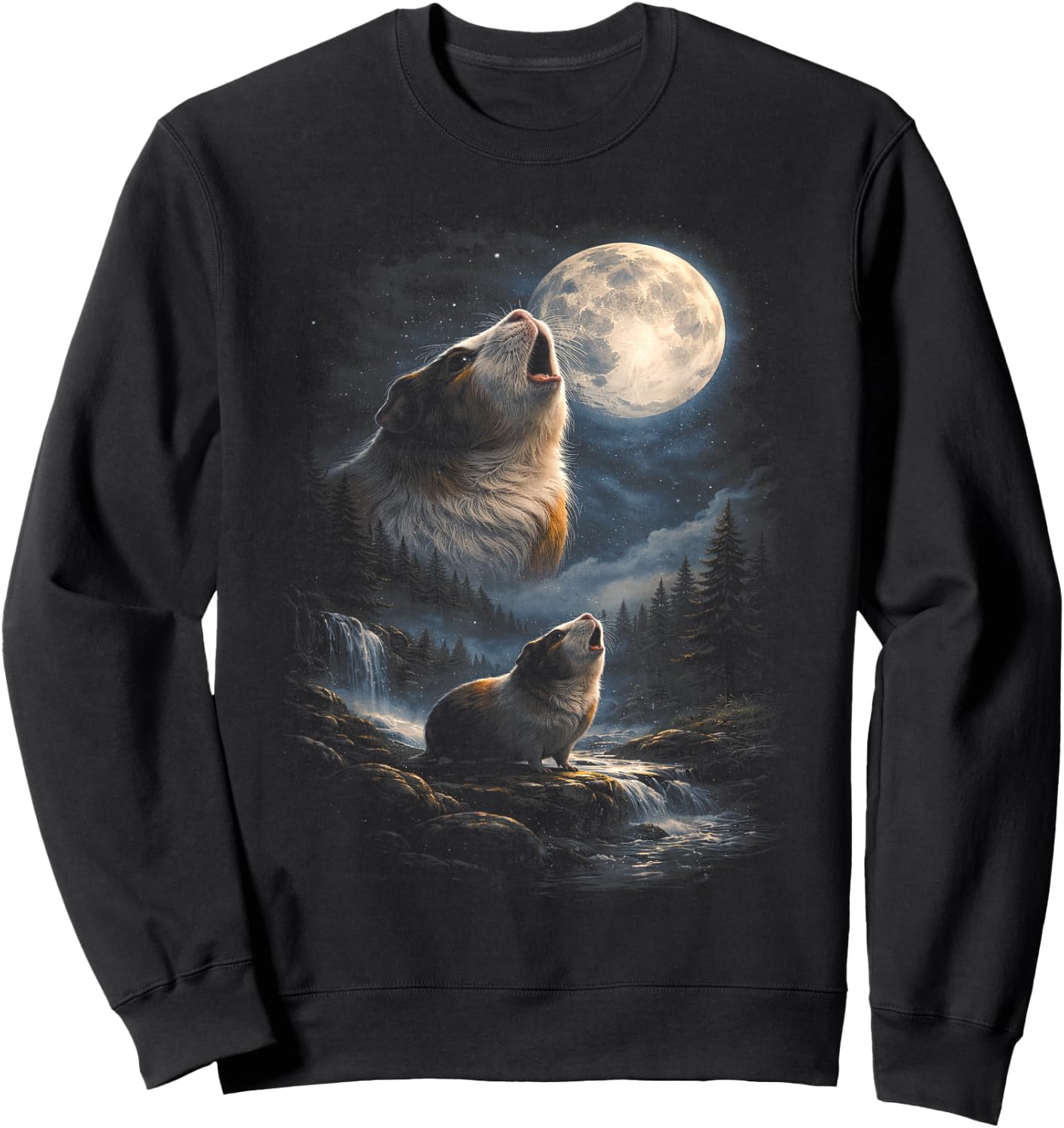 Funny Guinea Pigs Howling at The Moon Funny Pet Guinea Pig Sweatshirt - Sweatshirt | Black