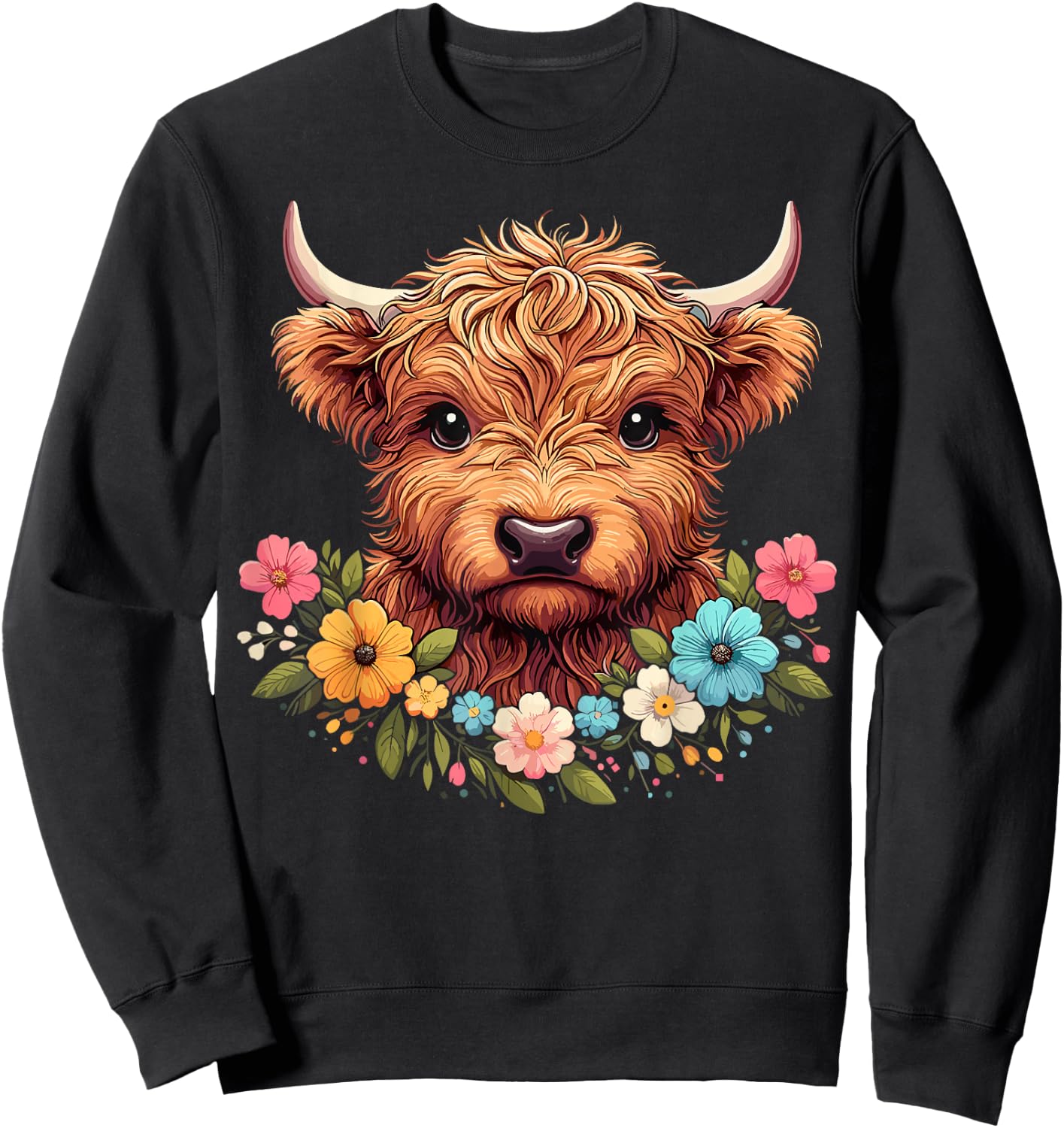Baby Highland Cow Flowers Scottish Farm Sweatshirt - Sweatshirt | Black