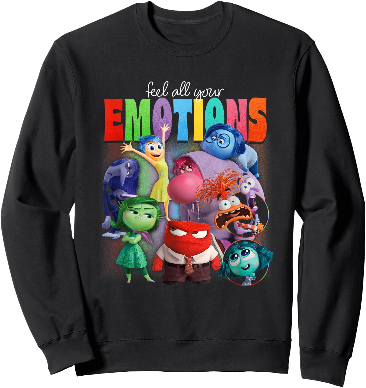 Disney Pixar Inside Out 2 Feel All Your Emotions Vintage , Black, S Sweatshirt - Sweatshirt | Black