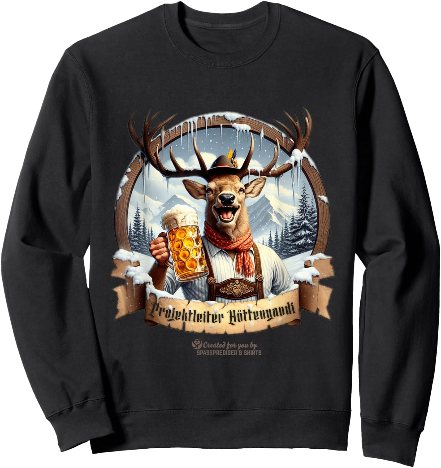 Après Ski Project Manager Hüttengaudi Hirsch & Bier Après Ski , black Sweatshirt - Sweatshirt | Black