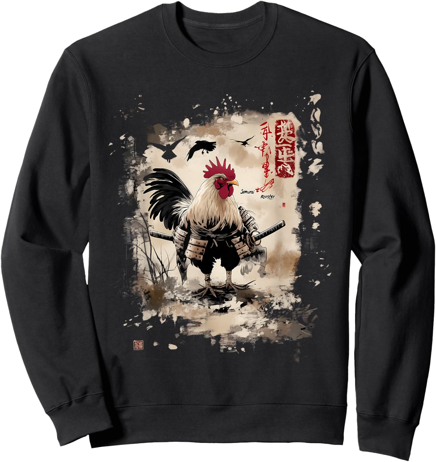 Samurai Rooster Warrior Vintage Japanese Anime Funny Sweatshirt - Sweatshirt | Black
