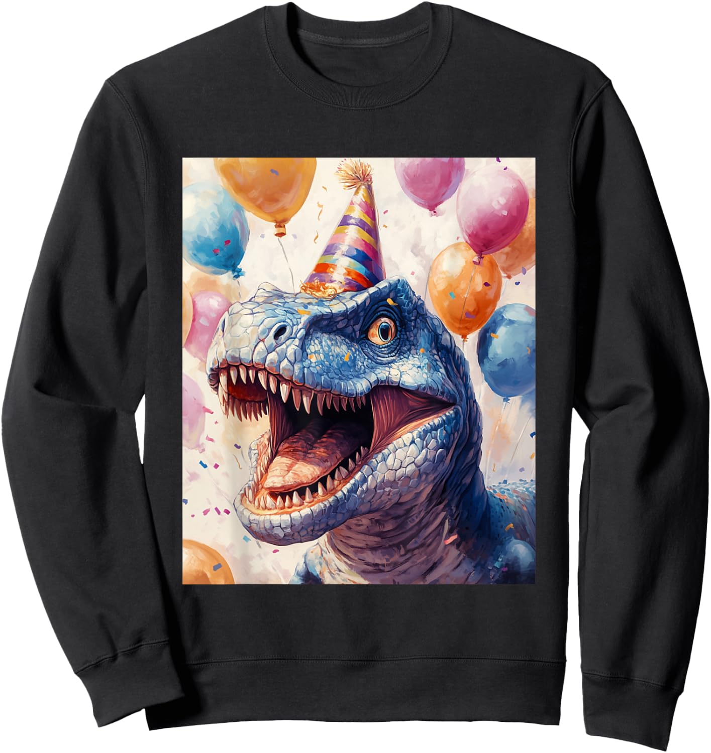Carnotaurus Dino Retro Art Birthday Balloons Party Hat Sweatshirt - Sweatshirt | Black