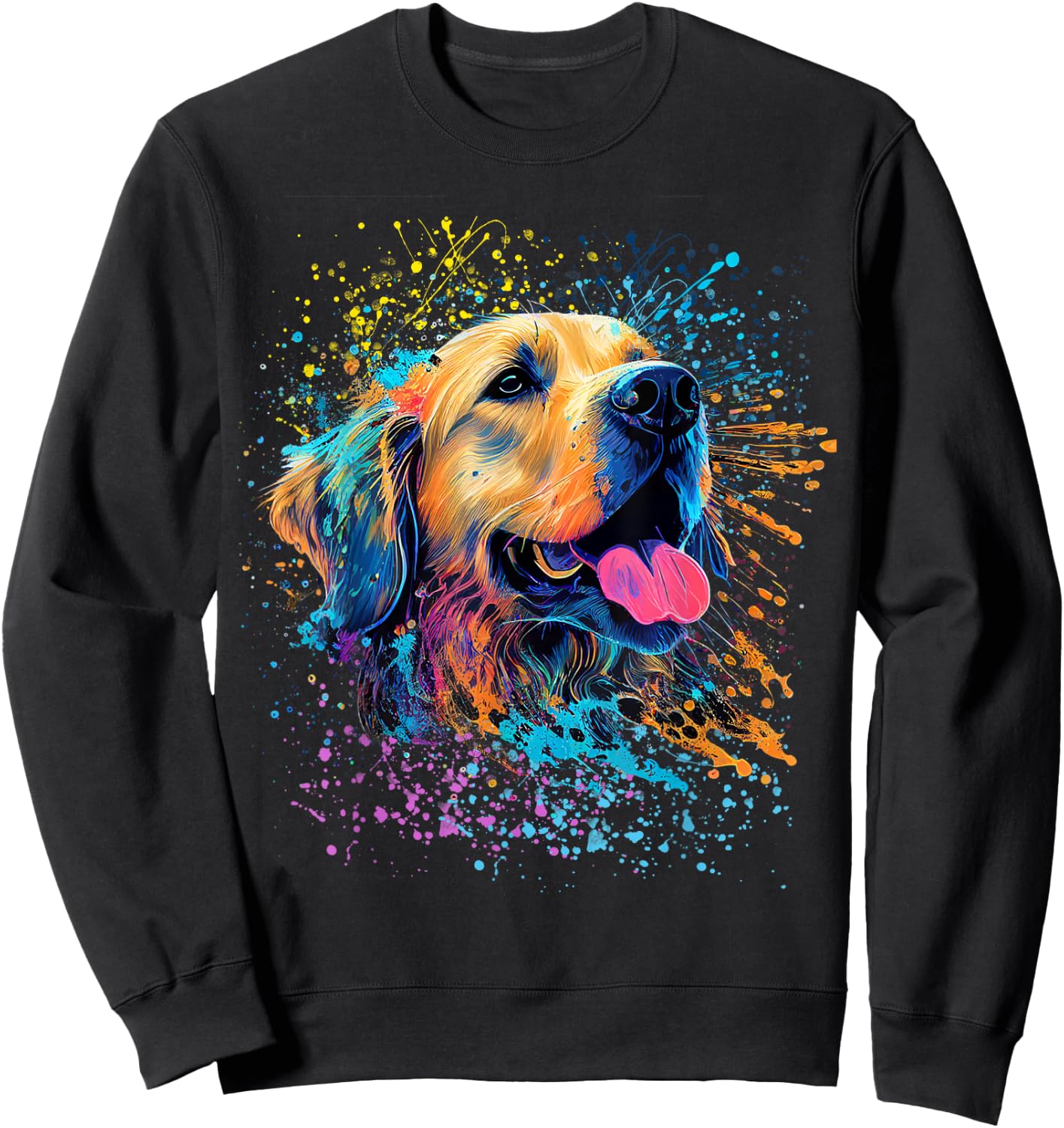 Colorful Splash Art Golden Retriever Puppy Portrait Sweatshirt - Sweatshirt | Black