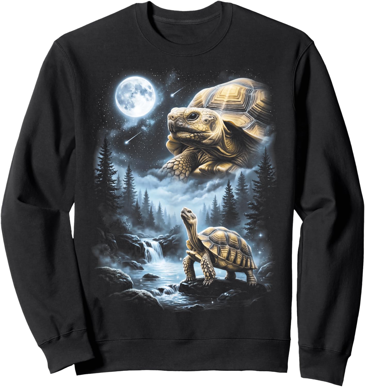 Sulcata Tortoise Howling at Moon 90's Retro Sweatshirt - Sweatshirt | Black