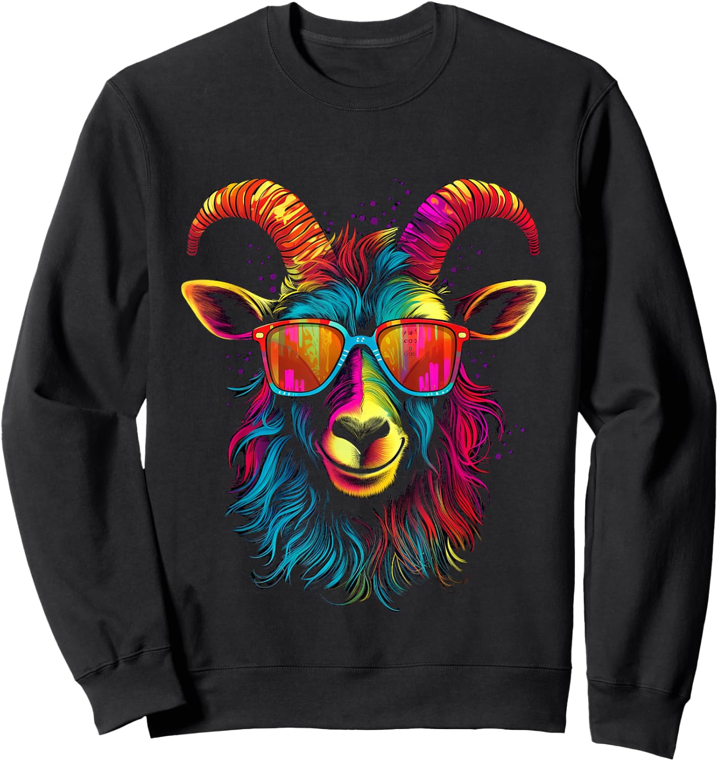 Colorful Goat with Sunglasses Goats Greatest of All Time Sweatshirt - Sweatshirt | Black