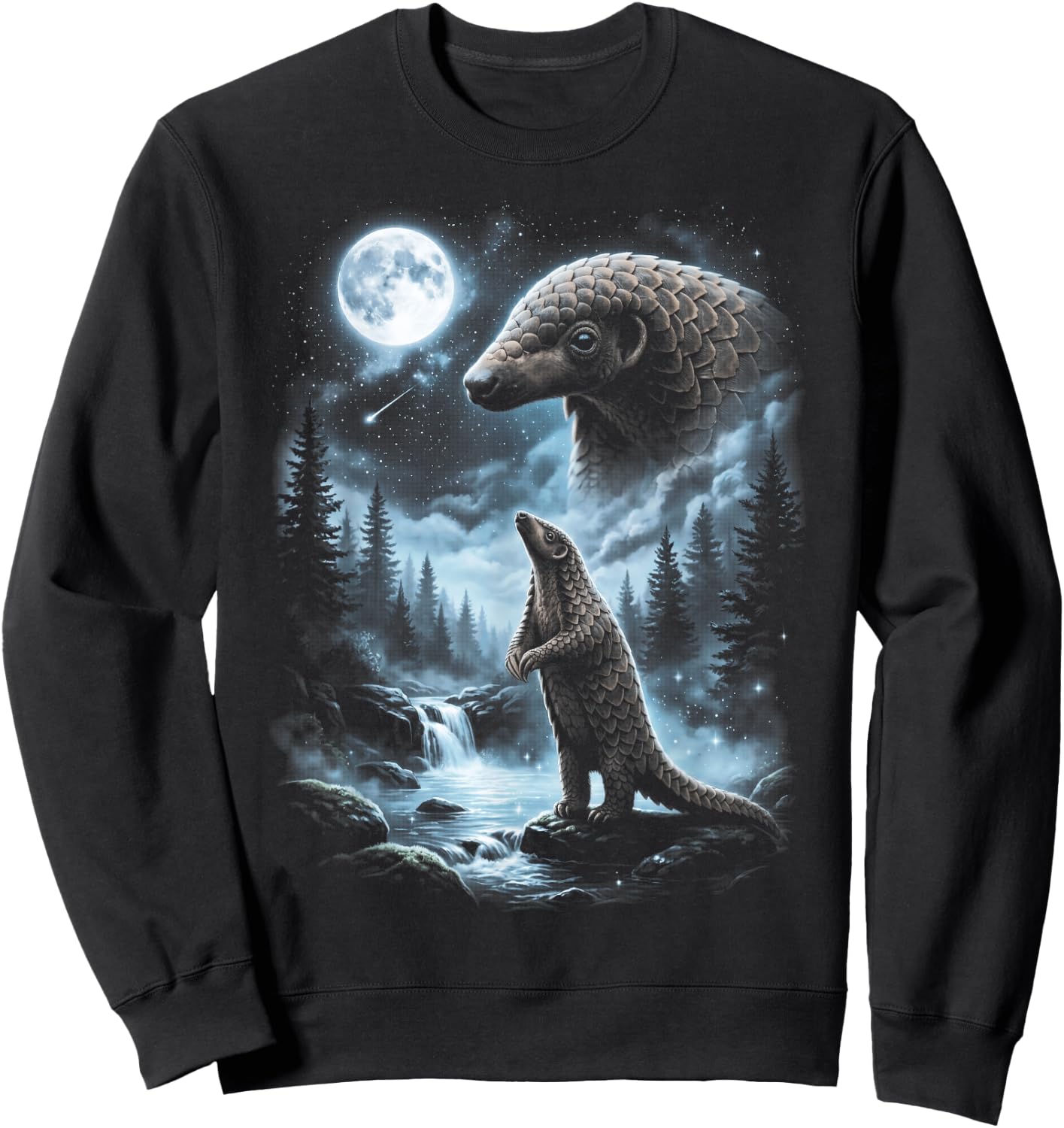 Pangolin Howling at Moon 90's Retro Sweatshirt - Sweatshirt | Black