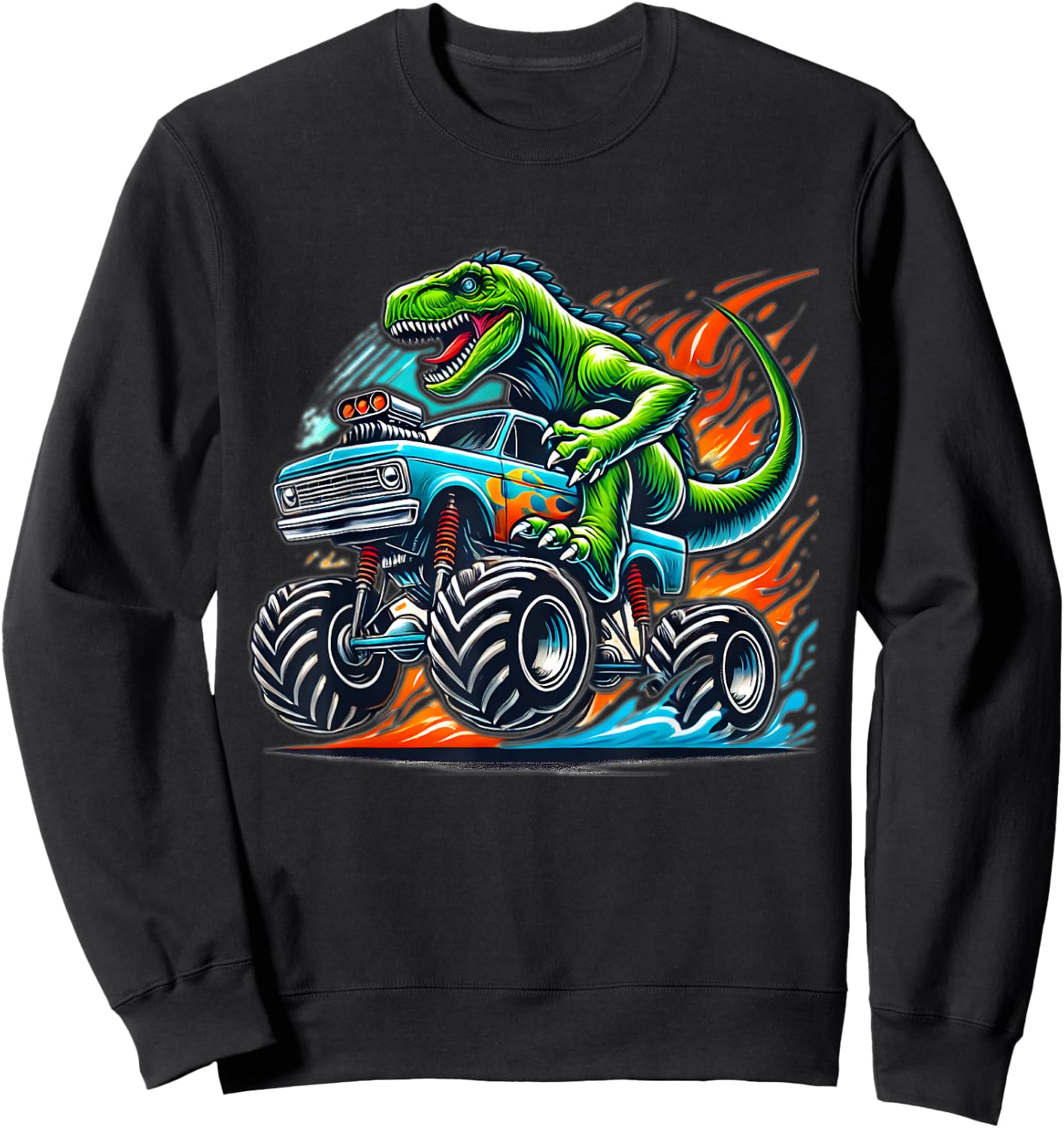 Monster Truck Dinosaur Birthday Party Monster Truck Boy Sweatshirt - Sweatshirt | Black