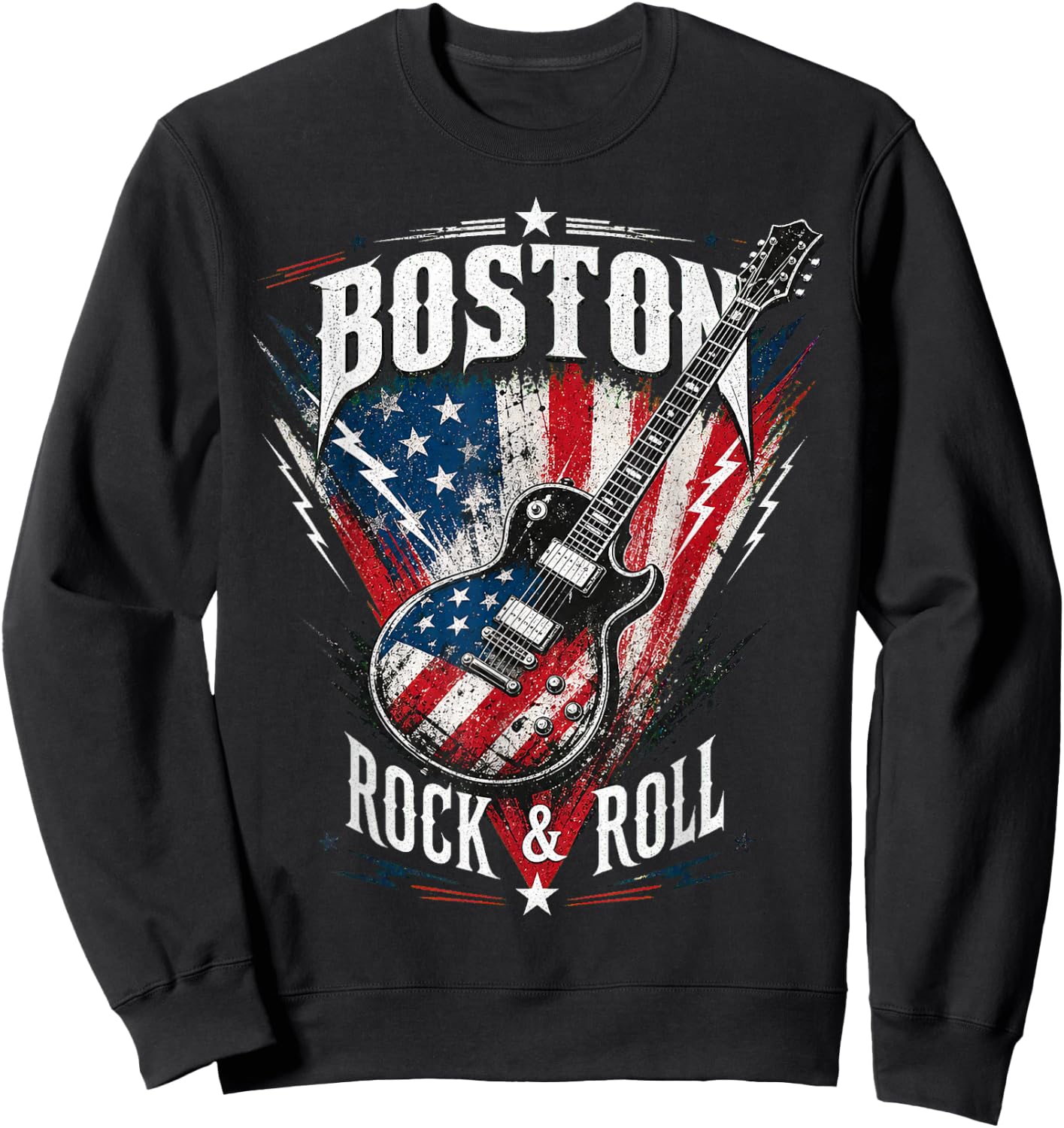 Boston Electric Guitar USA Flag Rock Music Design Sweatshirt - Sweatshirt | Black