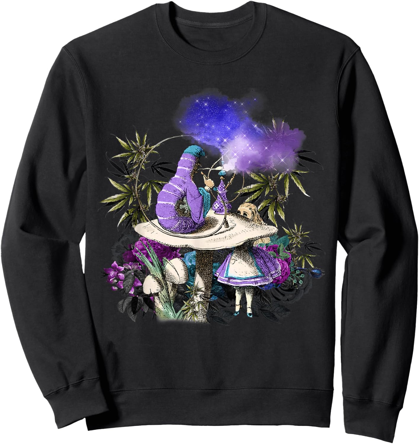 Cannabis rauchen raupe und Alice im Wunderland Sweatshirt - Sweatshirt | Black